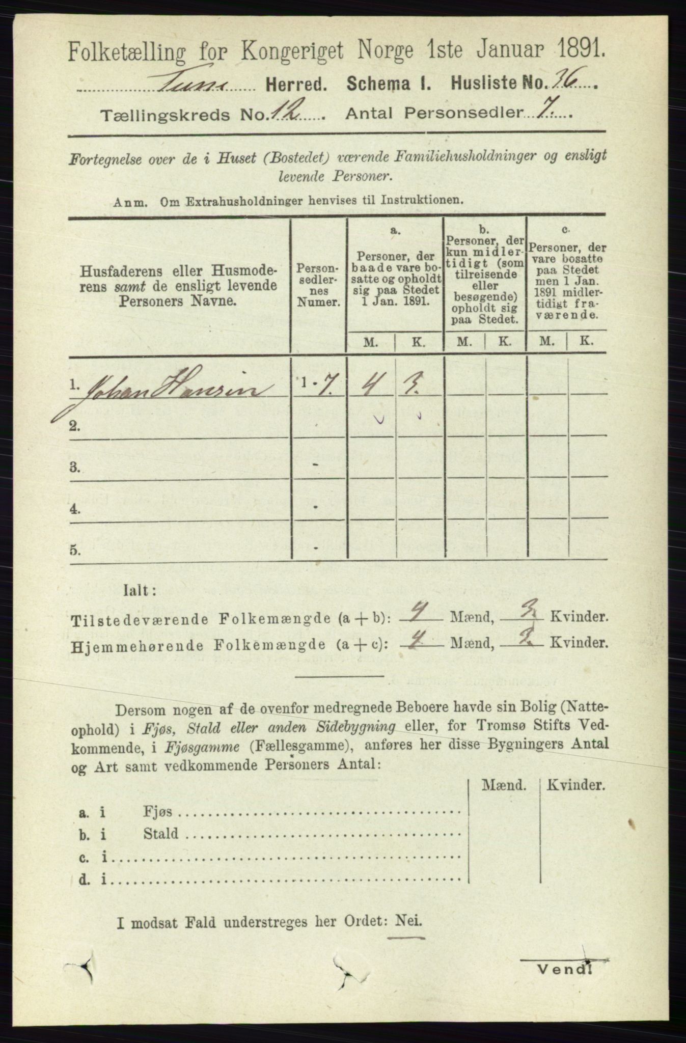 RA, 1891 census for 0130 Tune, 1891, p. 7197