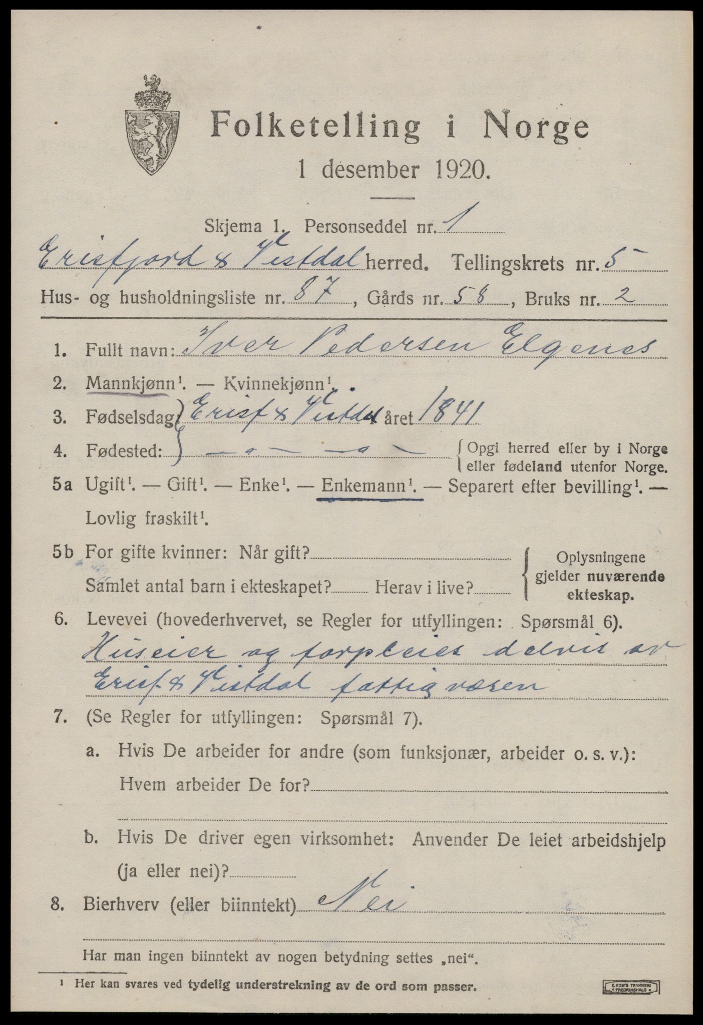 SAT, 1920 census for Eresfjord og Vistdal, 1920, p. 3371