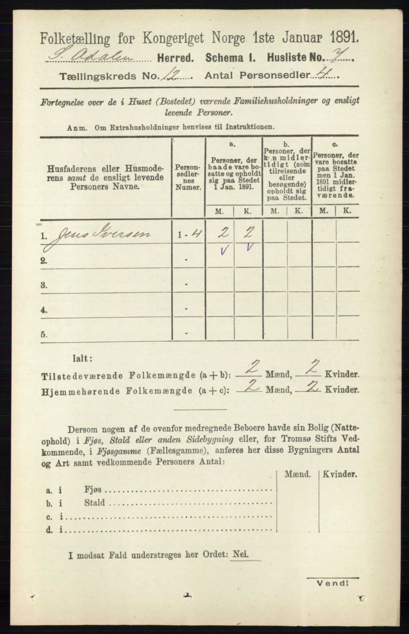 RA, 1891 census for 0419 Sør-Odal, 1891, p. 5373