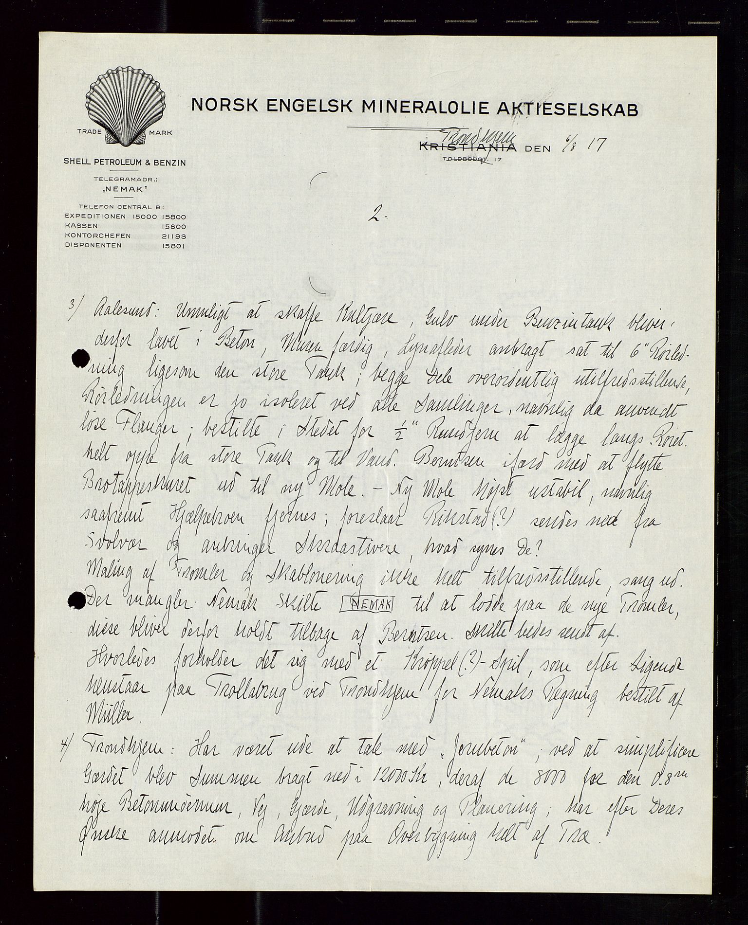 Pa 1521 - A/S Norske Shell, SAST/A-101915/E/Ea/Eaa/L0020: Sjefskorrespondanse, 1917, p. 227