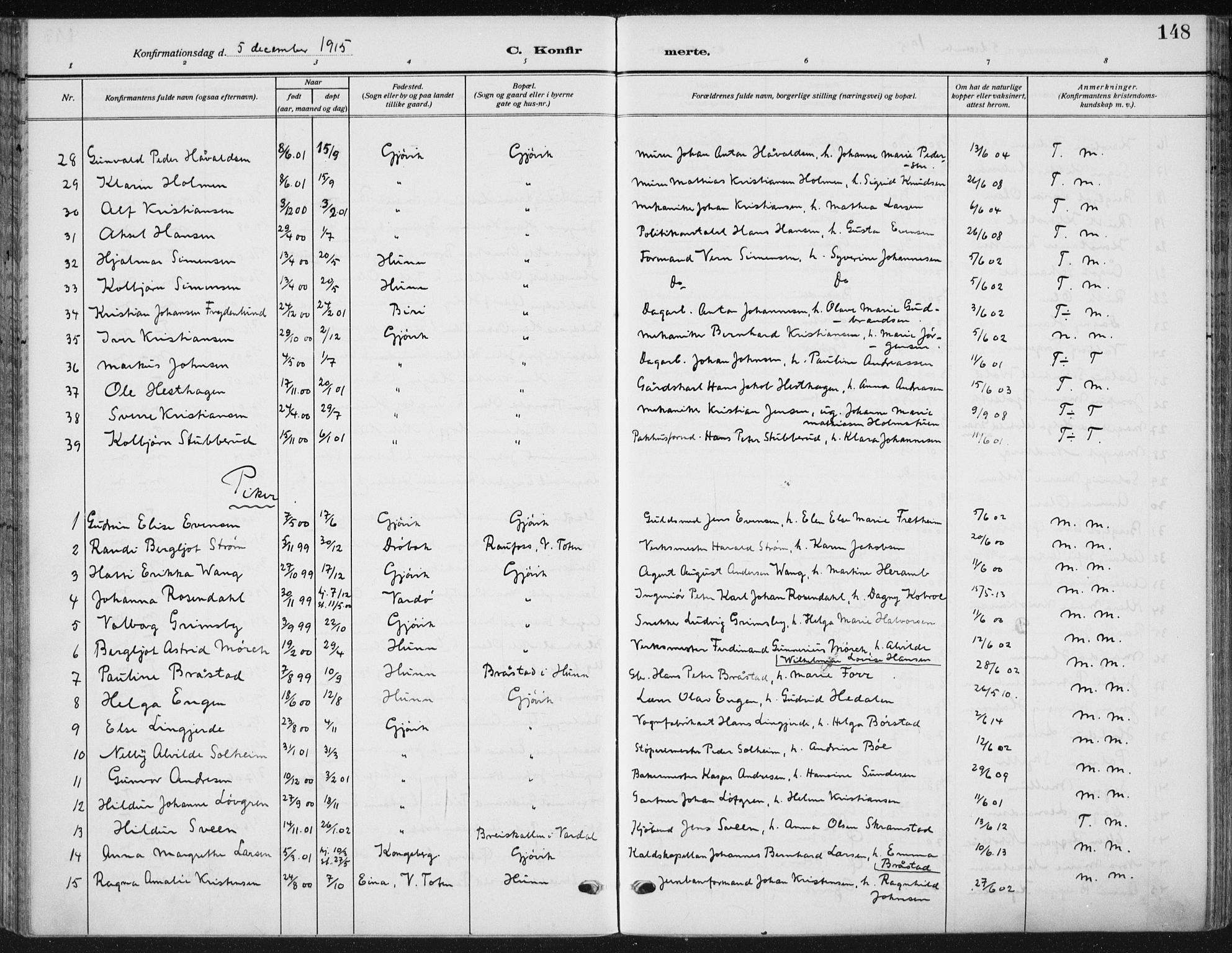 Vardal prestekontor, SAH/PREST-100/H/Ha/Haa/L0014: Parish register (official) no. 14, 1912-1922, p. 148