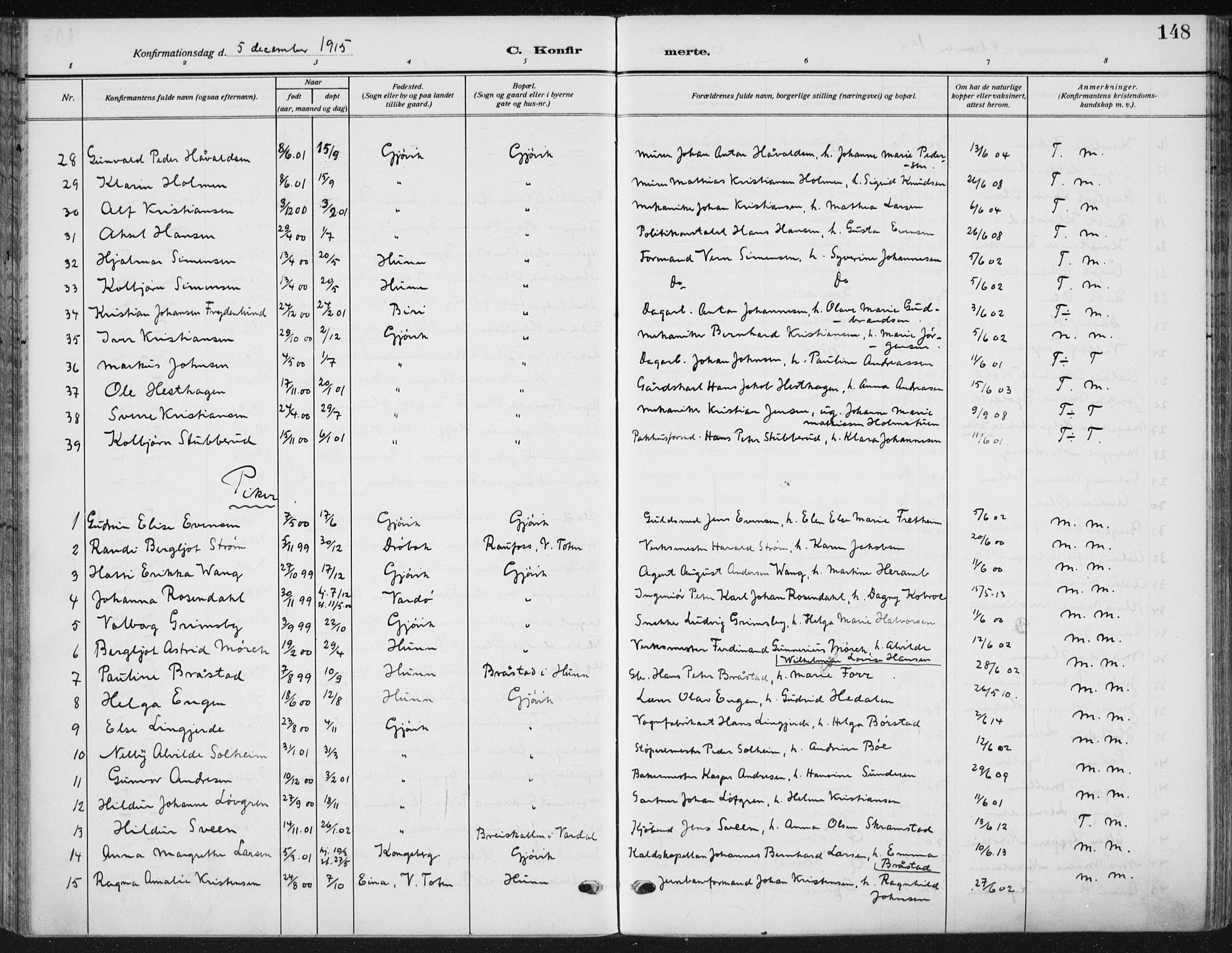 Vardal prestekontor, AV/SAH-PREST-100/H/Ha/Haa/L0014: Parish register (official) no. 14, 1912-1922, p. 148