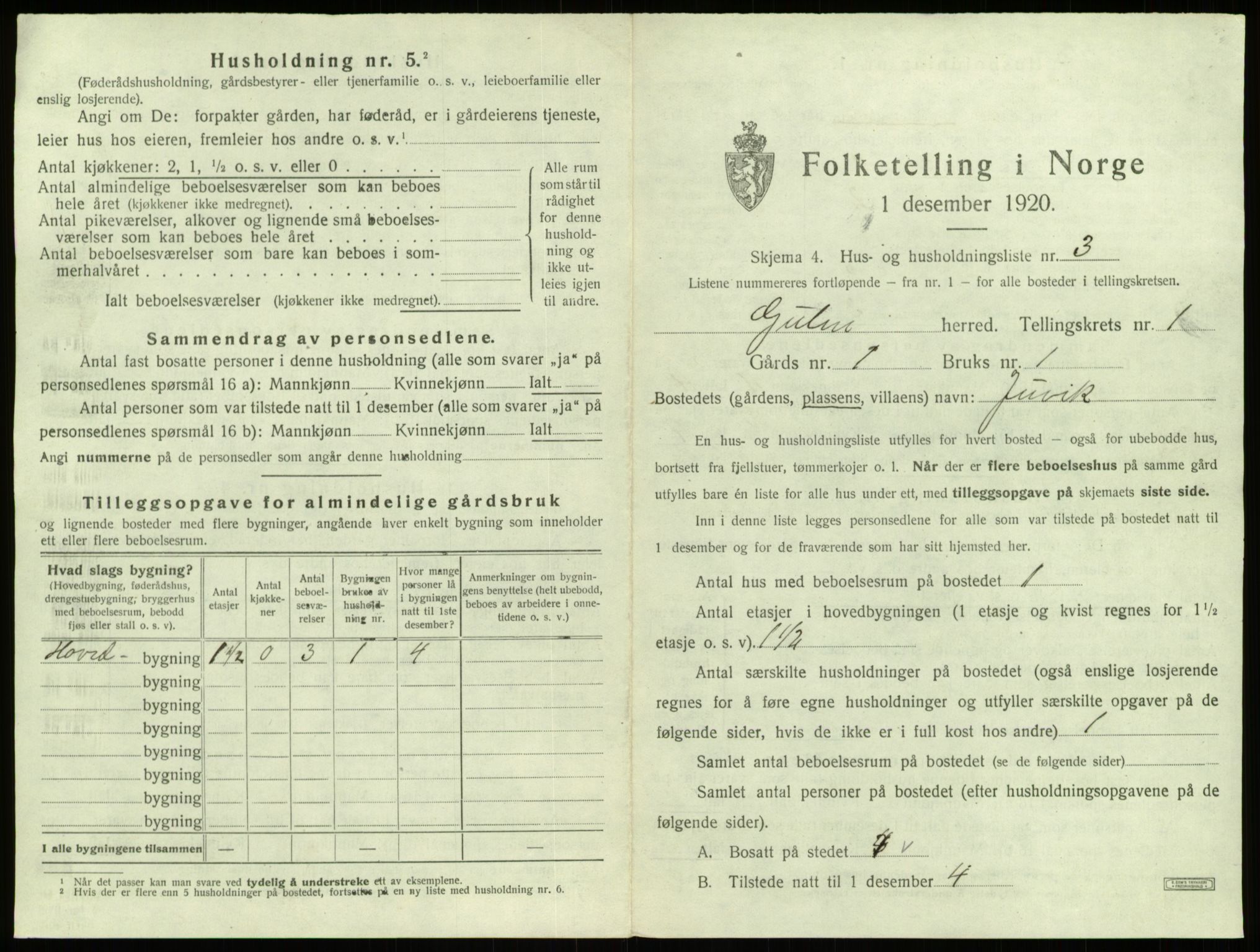 SAB, 1920 census for Gulen, 1920, p. 58