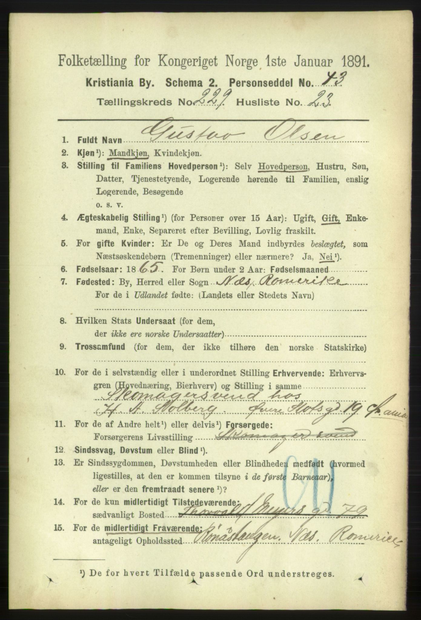 RA, 1891 census for 0301 Kristiania, 1891, p. 141038