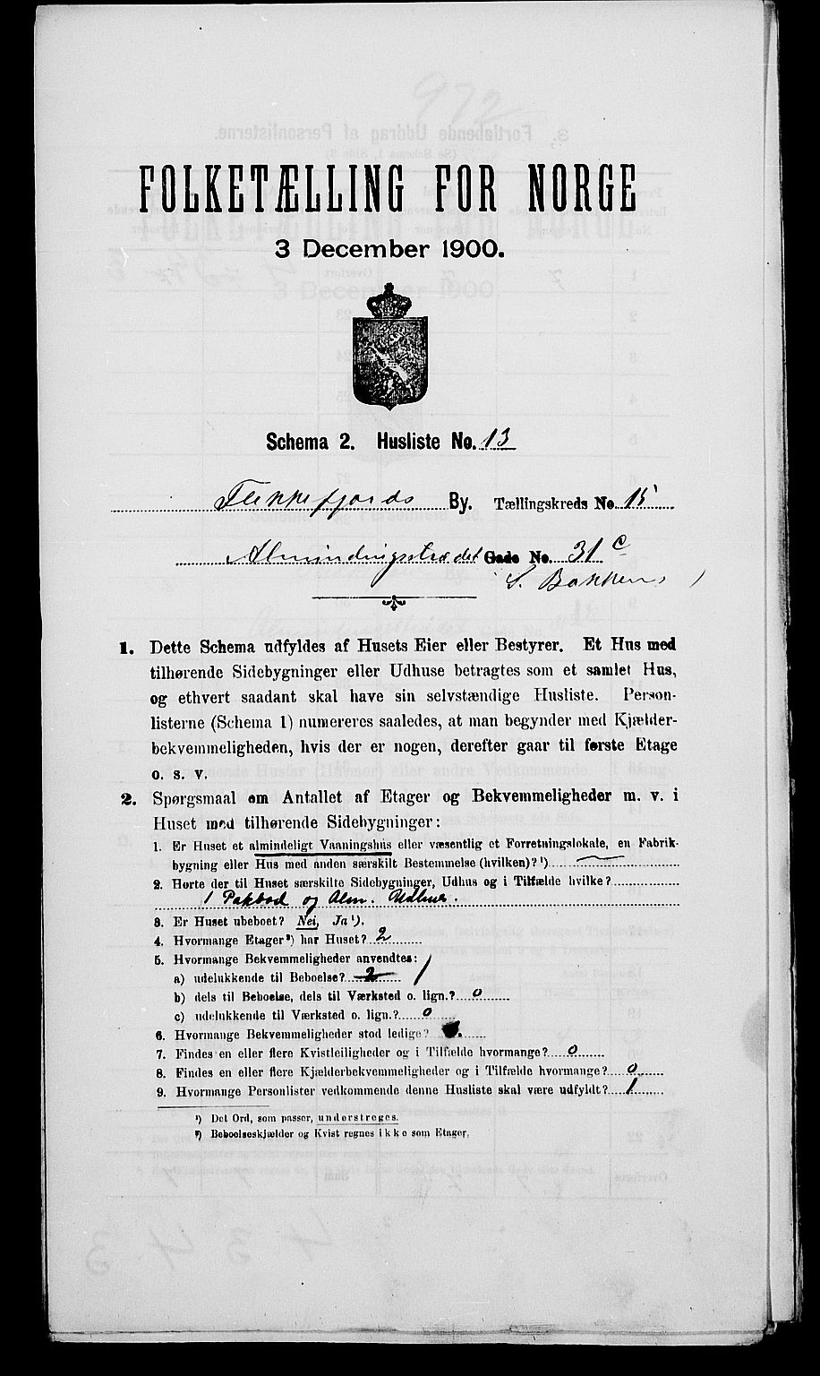 SAK, 1900 census for Flekkefjord, 1900, p. 1311