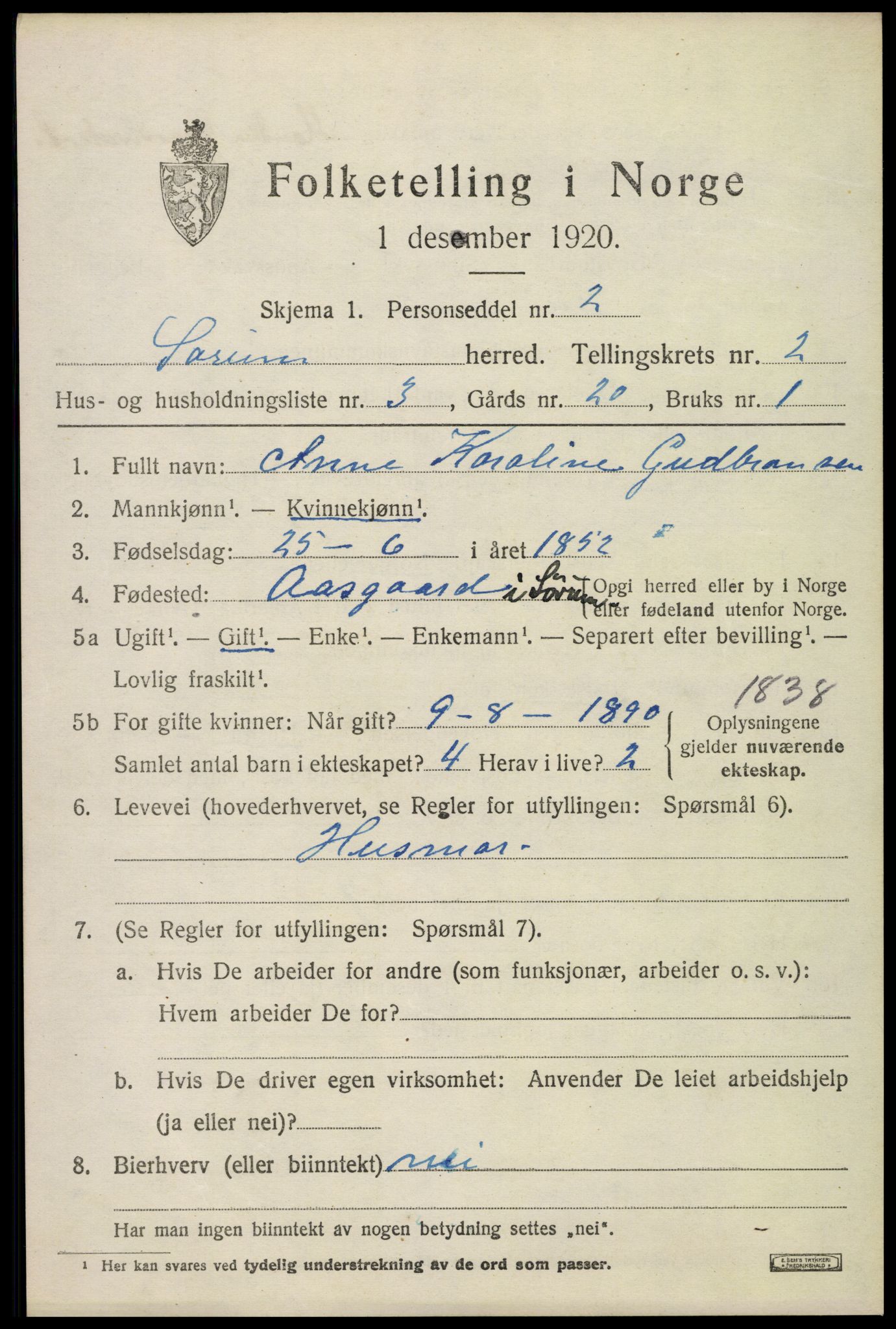 SAO, 1920 census for Sørum, 1920, p. 1661