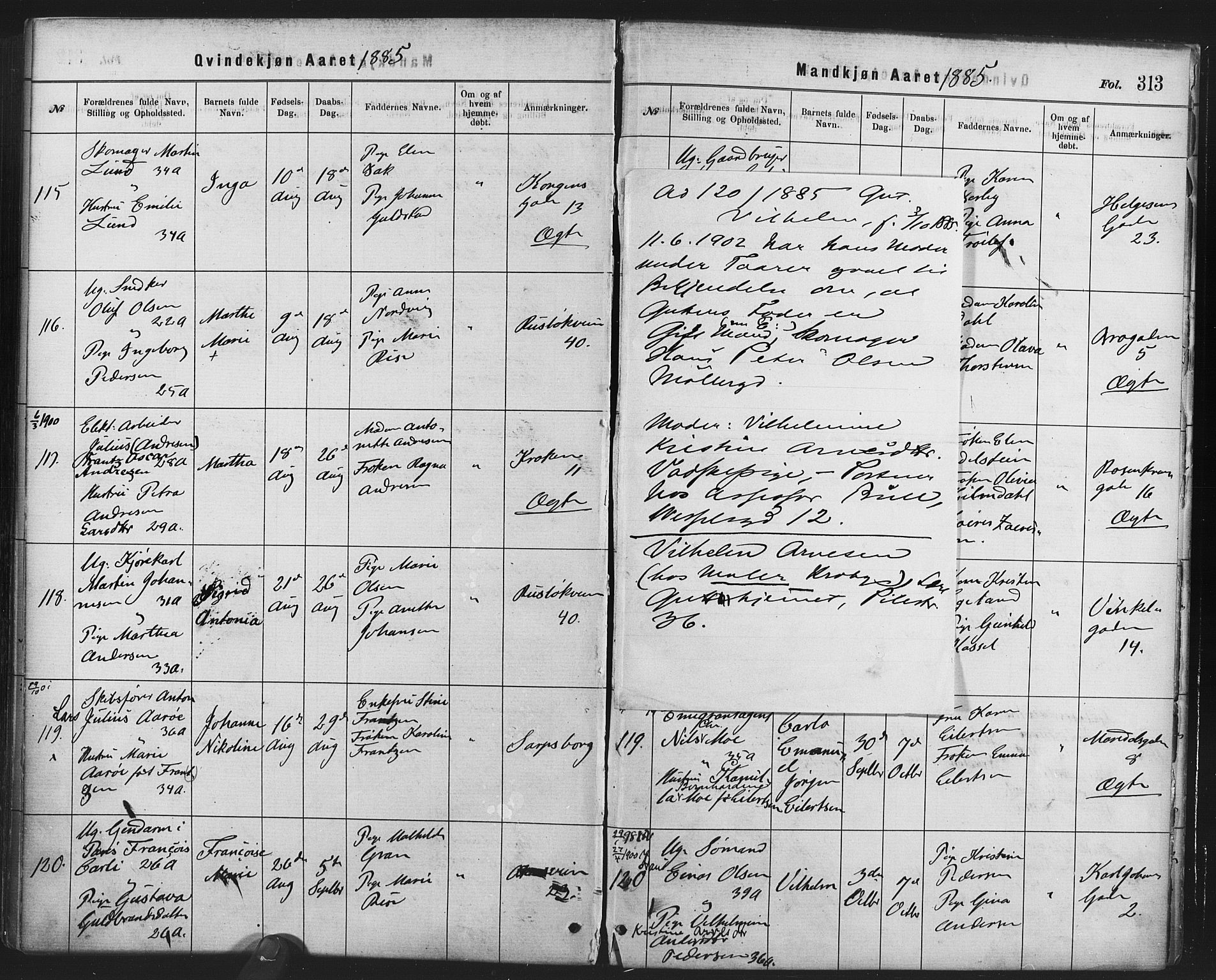 Rikshospitalet prestekontor Kirkebøker, AV/SAO-A-10309b/F/L0006: Parish register (official) no. 6, 1871-1885, p. 313