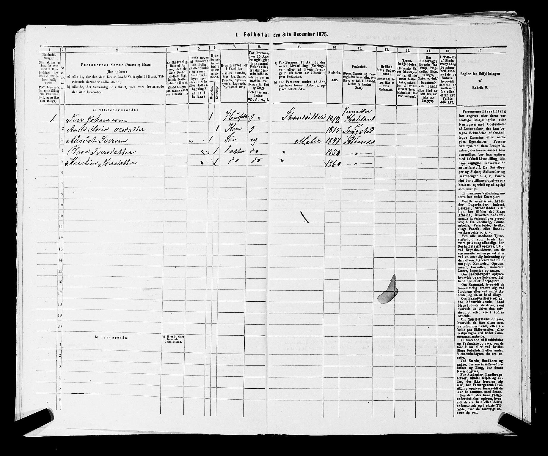 RA, 1875 census for 0118P Aremark, 1875, p. 1037