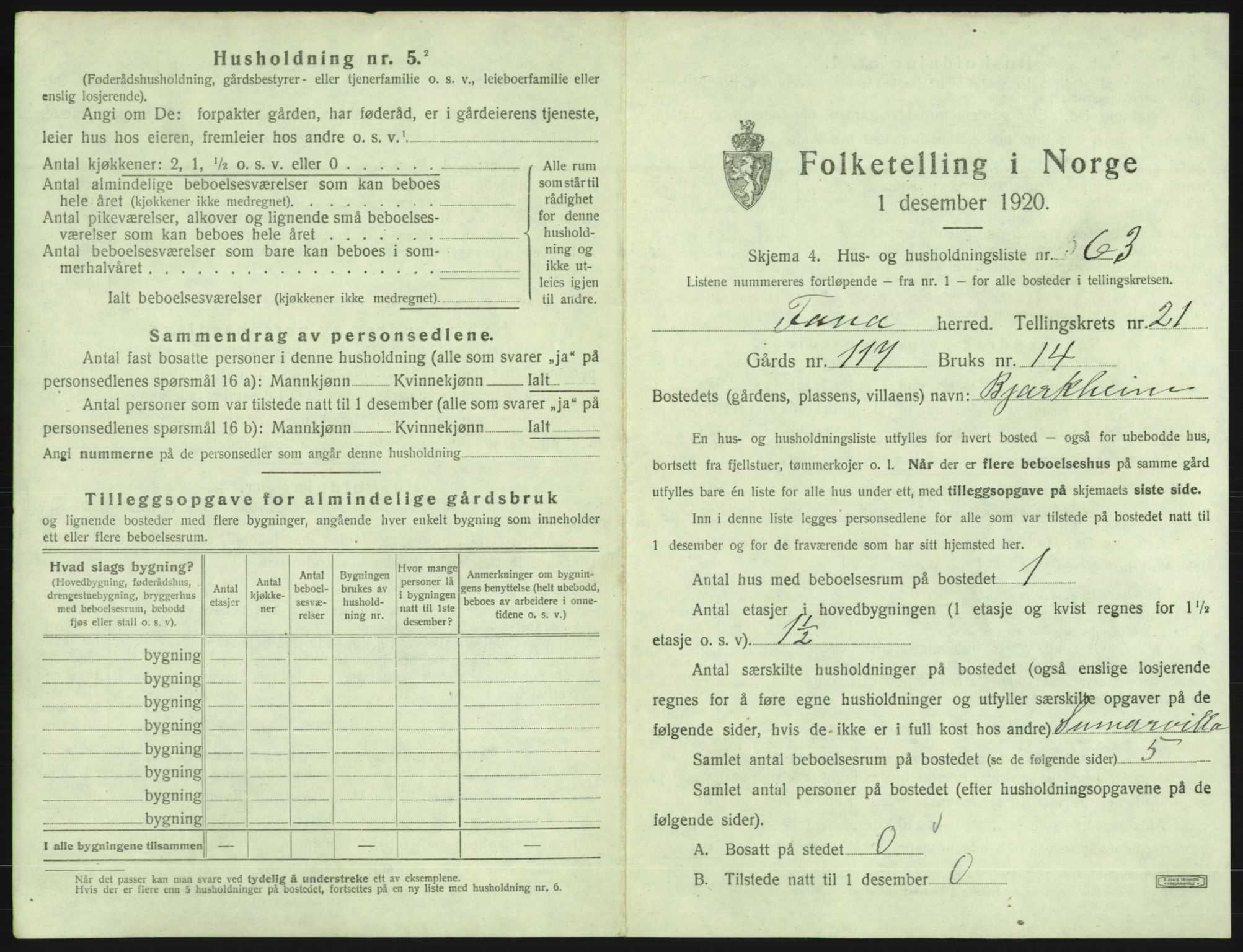 SAB, 1920 census for Fana, 1920, p. 3166