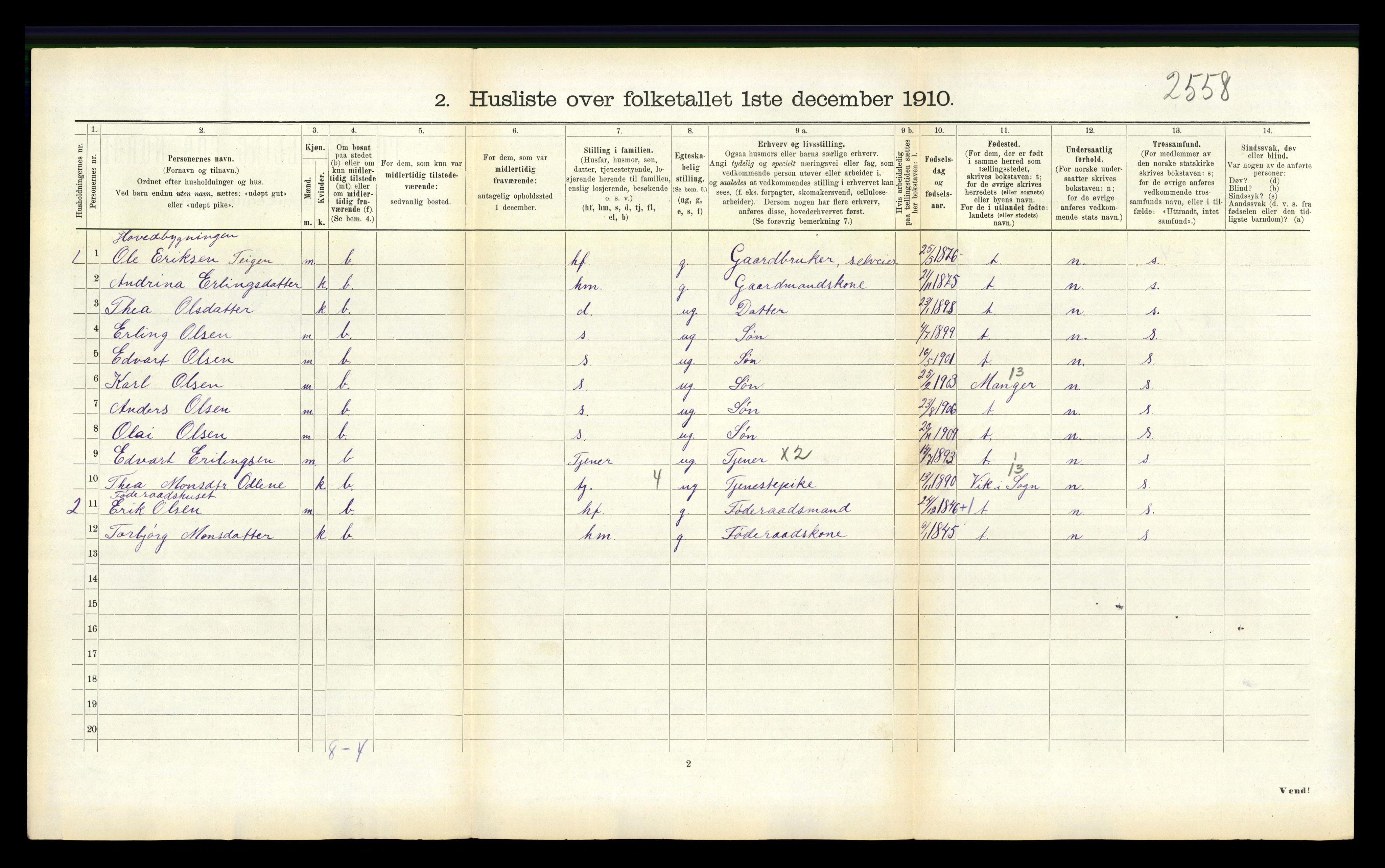 RA, 1910 census for Balestrand, 1910, p. 495