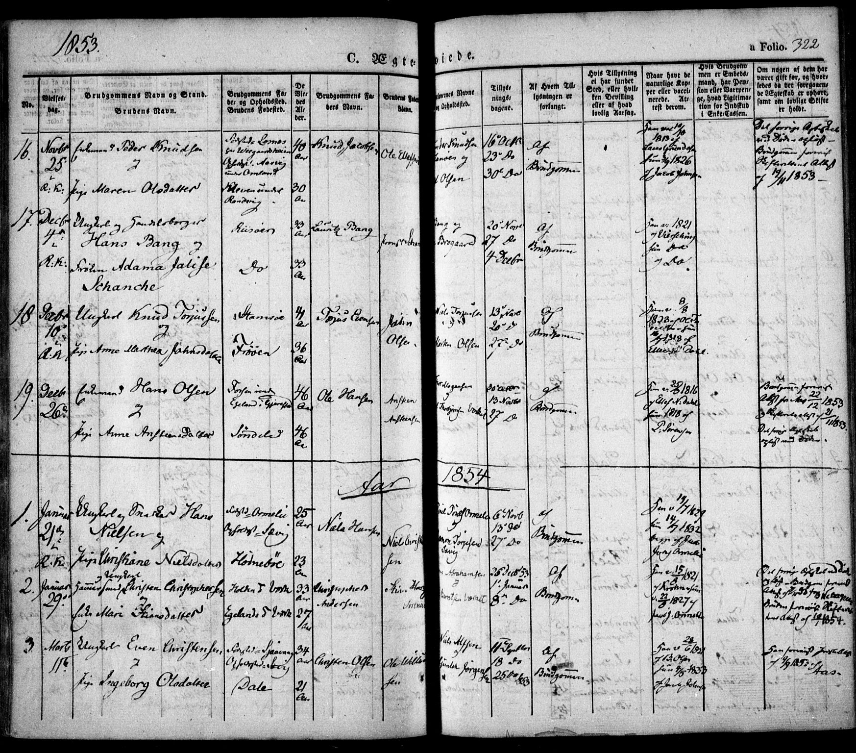 Søndeled sokneprestkontor, SAK/1111-0038/F/Fa/L0002: Parish register (official) no. A 2, 1839-1860, p. 322