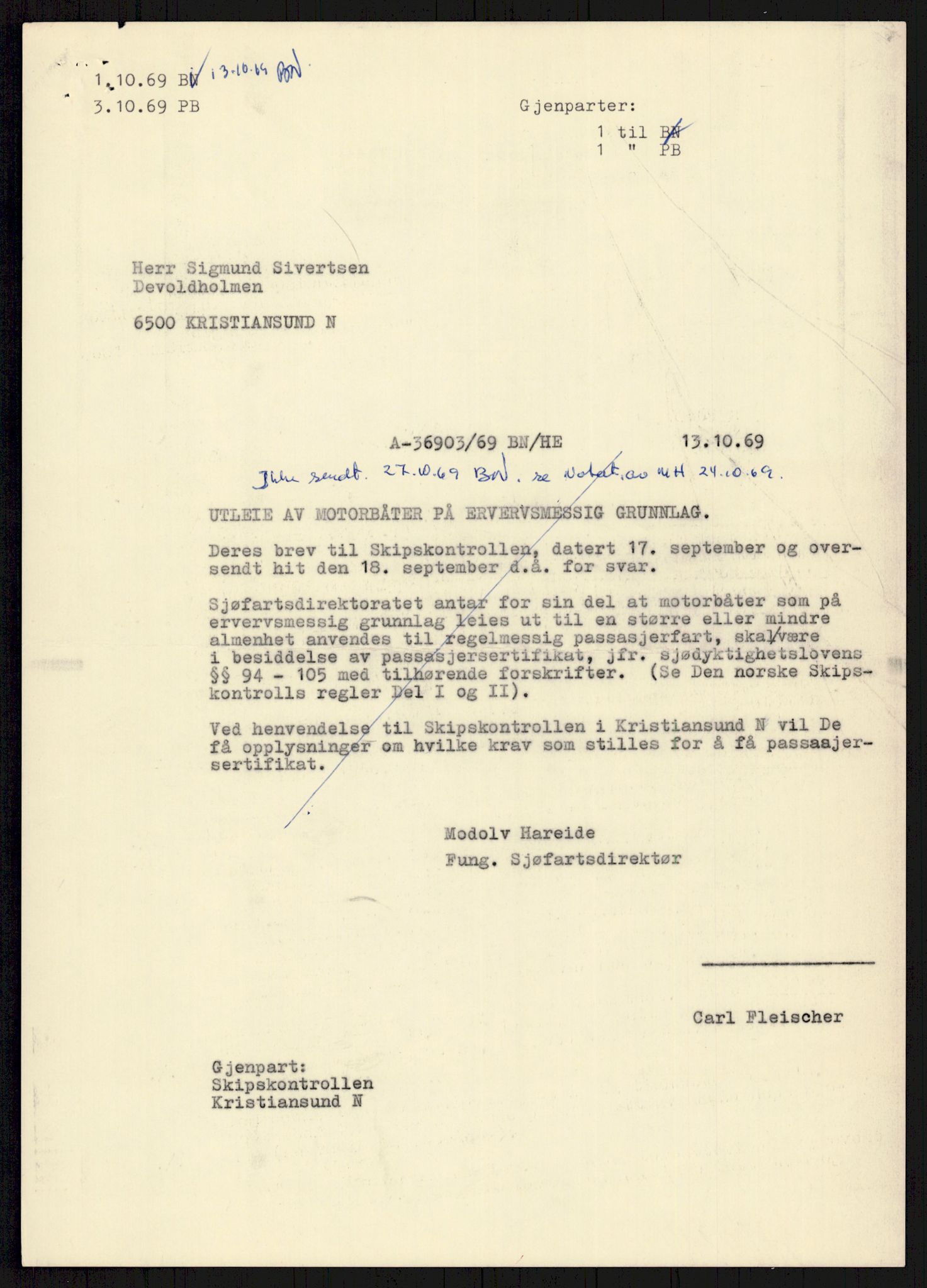 Sjøfartsdirektoratet med forløpere, generelt arkiv, AV/RA-S-1407/D/Du/Duc/L0641/0004: Skipskontrollen - Forskrifter    / Utleiebåter (2 mapper), 1977-1989, p. 279