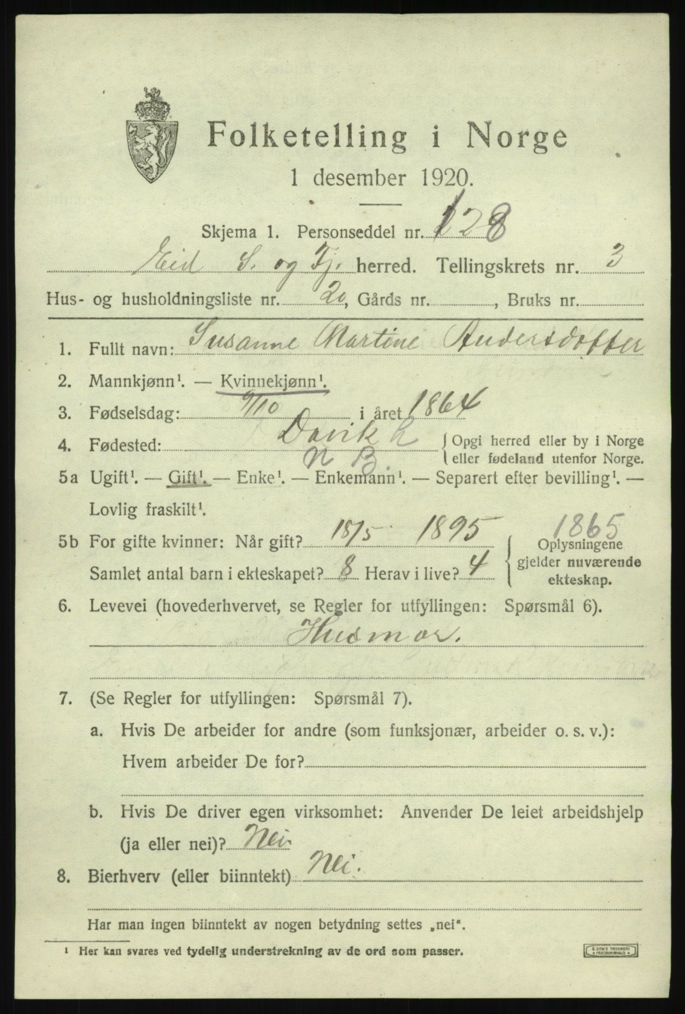 SAB, 1920 census for Eid, 1920, p. 2254