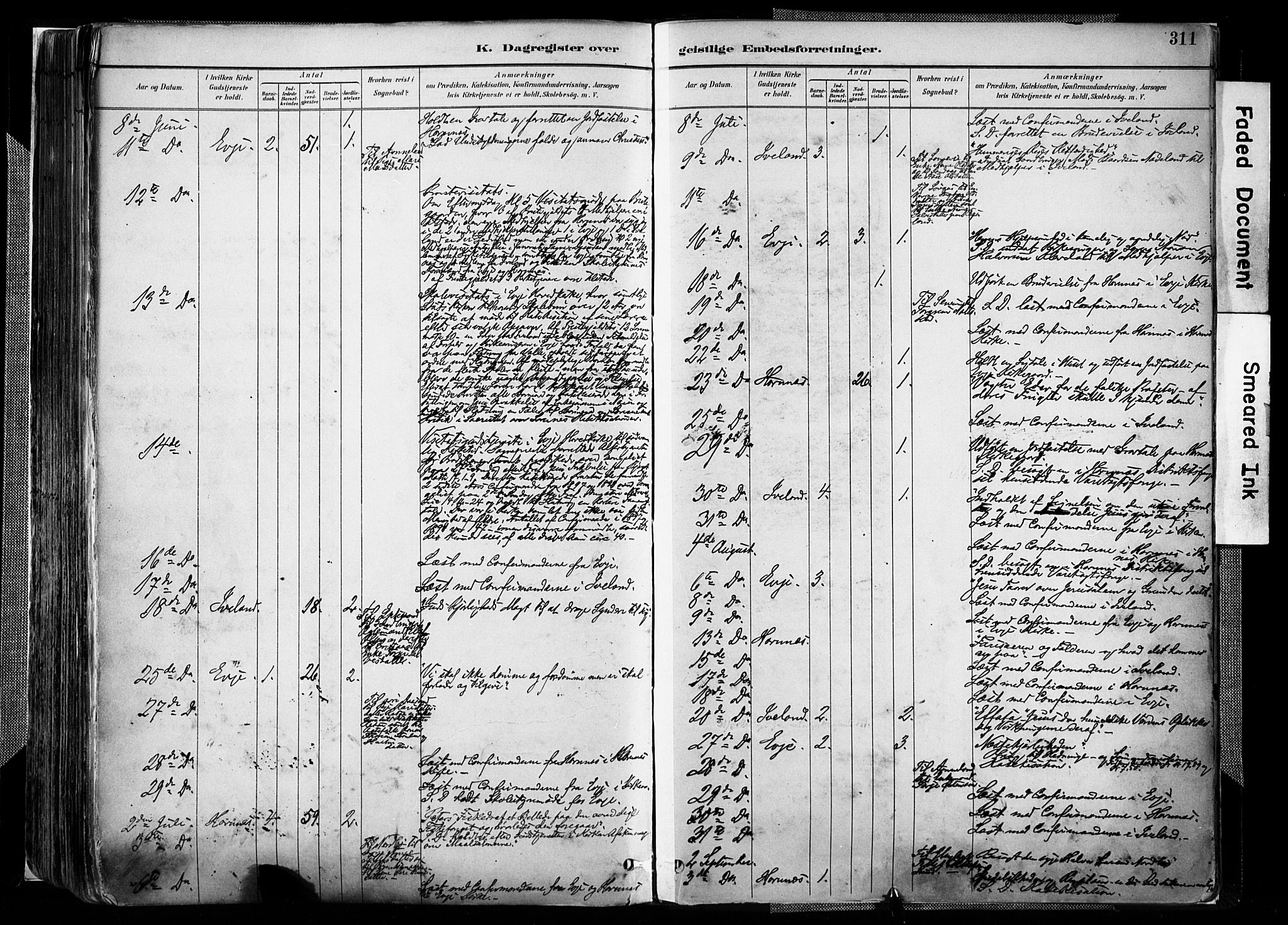 Evje sokneprestkontor, AV/SAK-1111-0008/F/Fa/Faa/L0007: Parish register (official) no. A 7, 1884-1909, p. 311