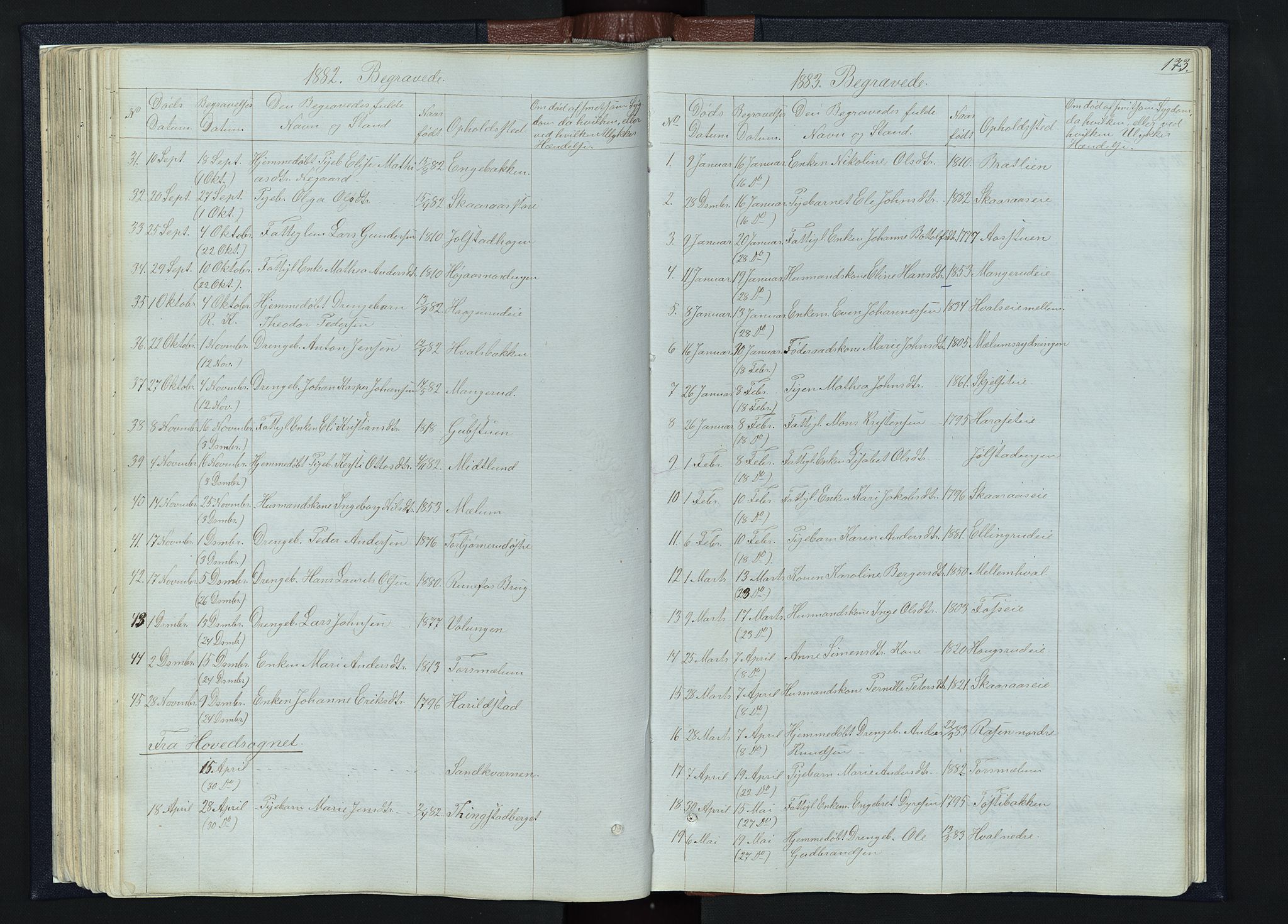 Romedal prestekontor, SAH/PREST-004/L/L0010: Parish register (copy) no. 10, 1860-1895, p. 173