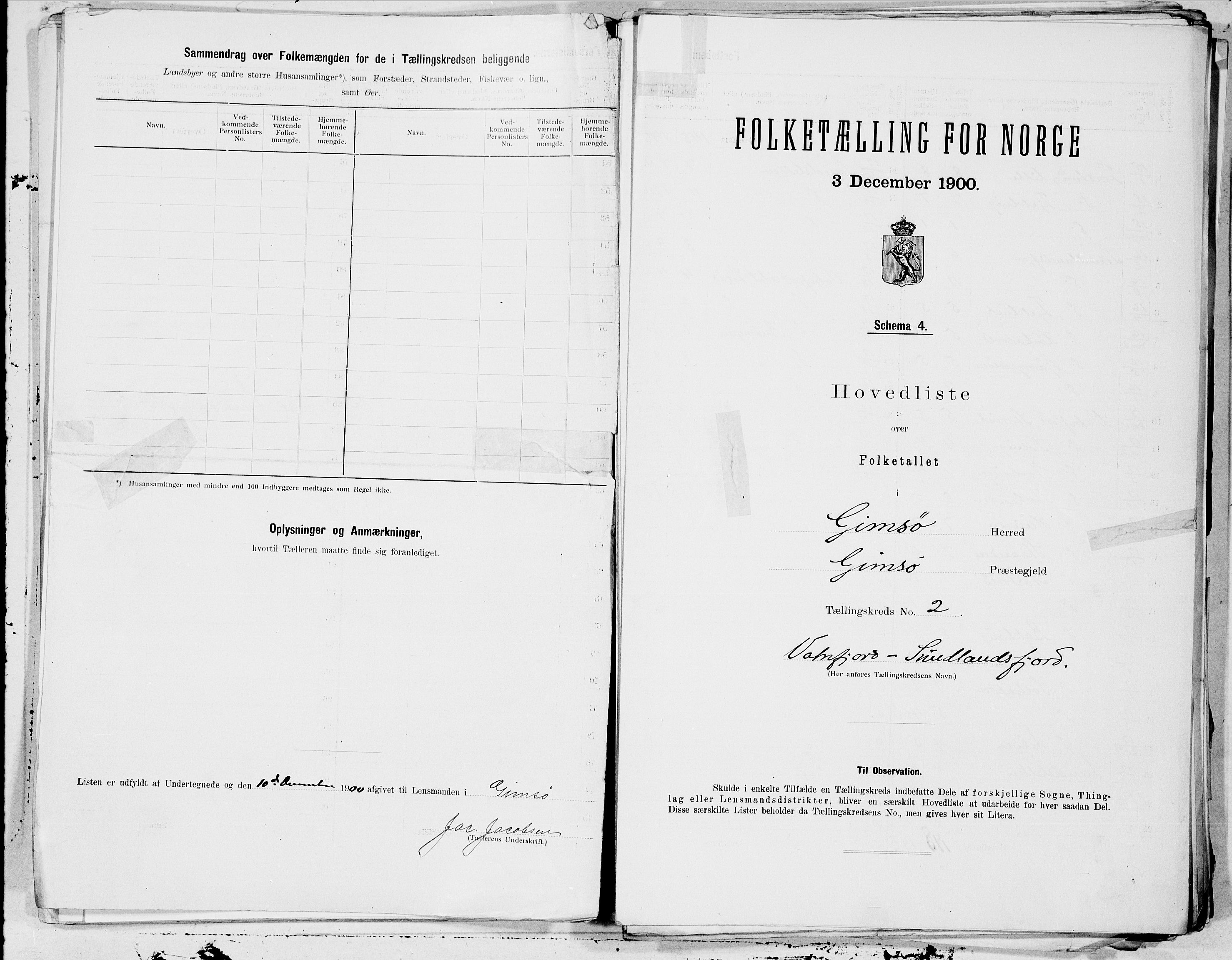 SAT, 1900 census for Gimsøy, 1900, p. 4