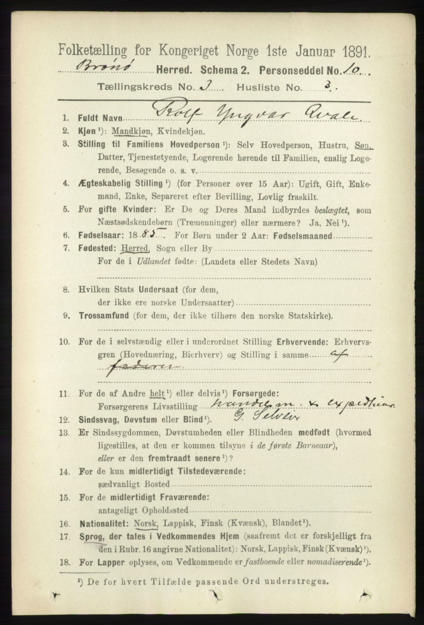 RA, 1891 census for 1814 Brønnøy, 1891, p. 1308