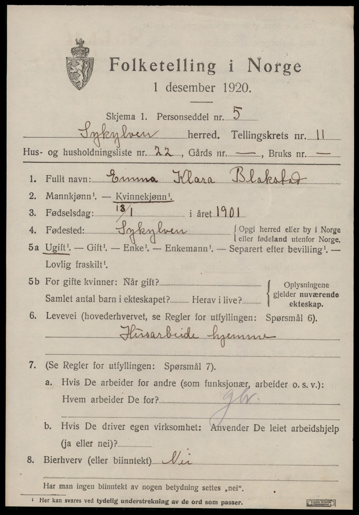 SAT, 1920 census for Sykkylven, 1920, p. 5683