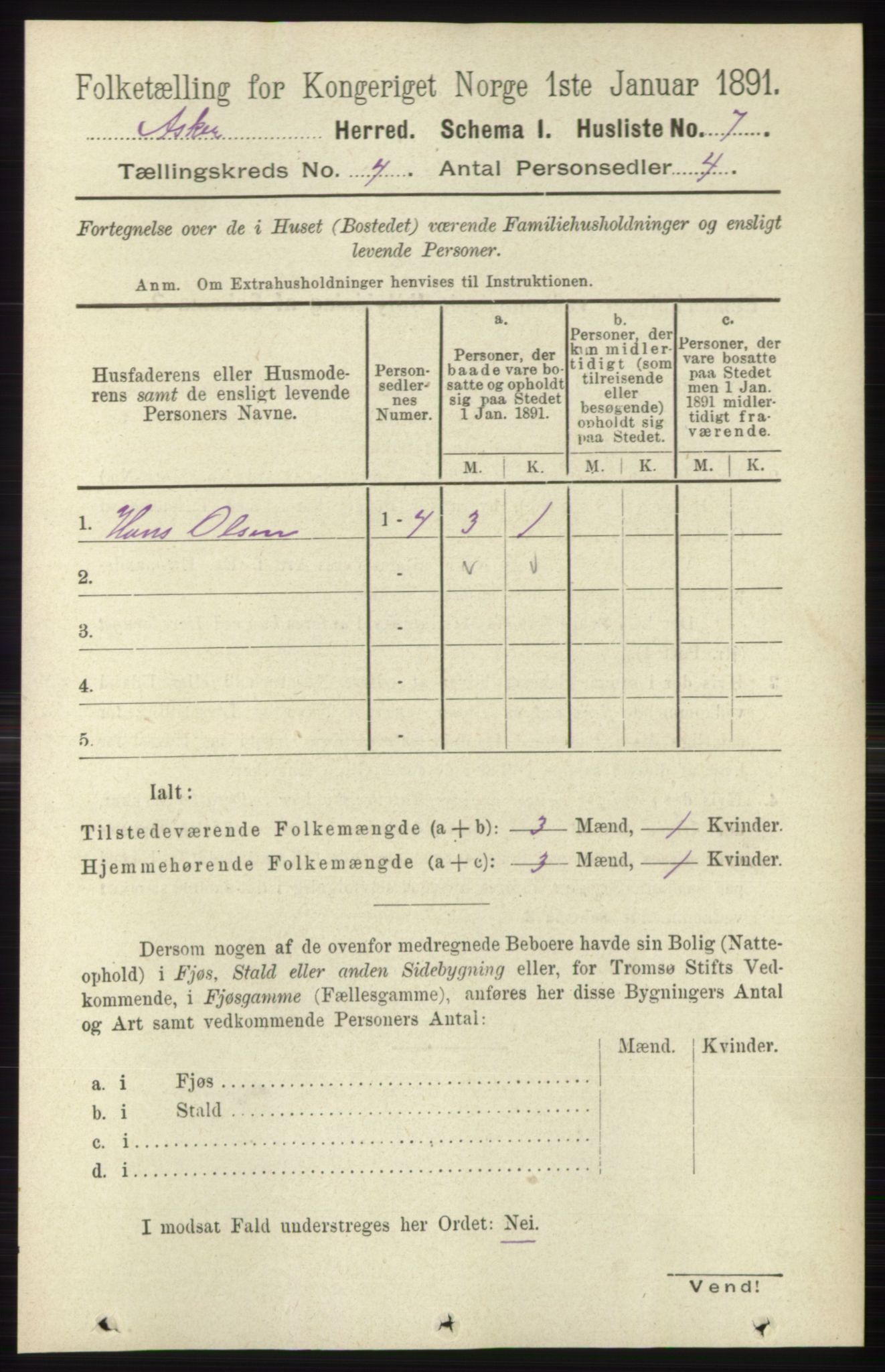 RA, 1891 census for 0220 Asker, 1891, p. 2837