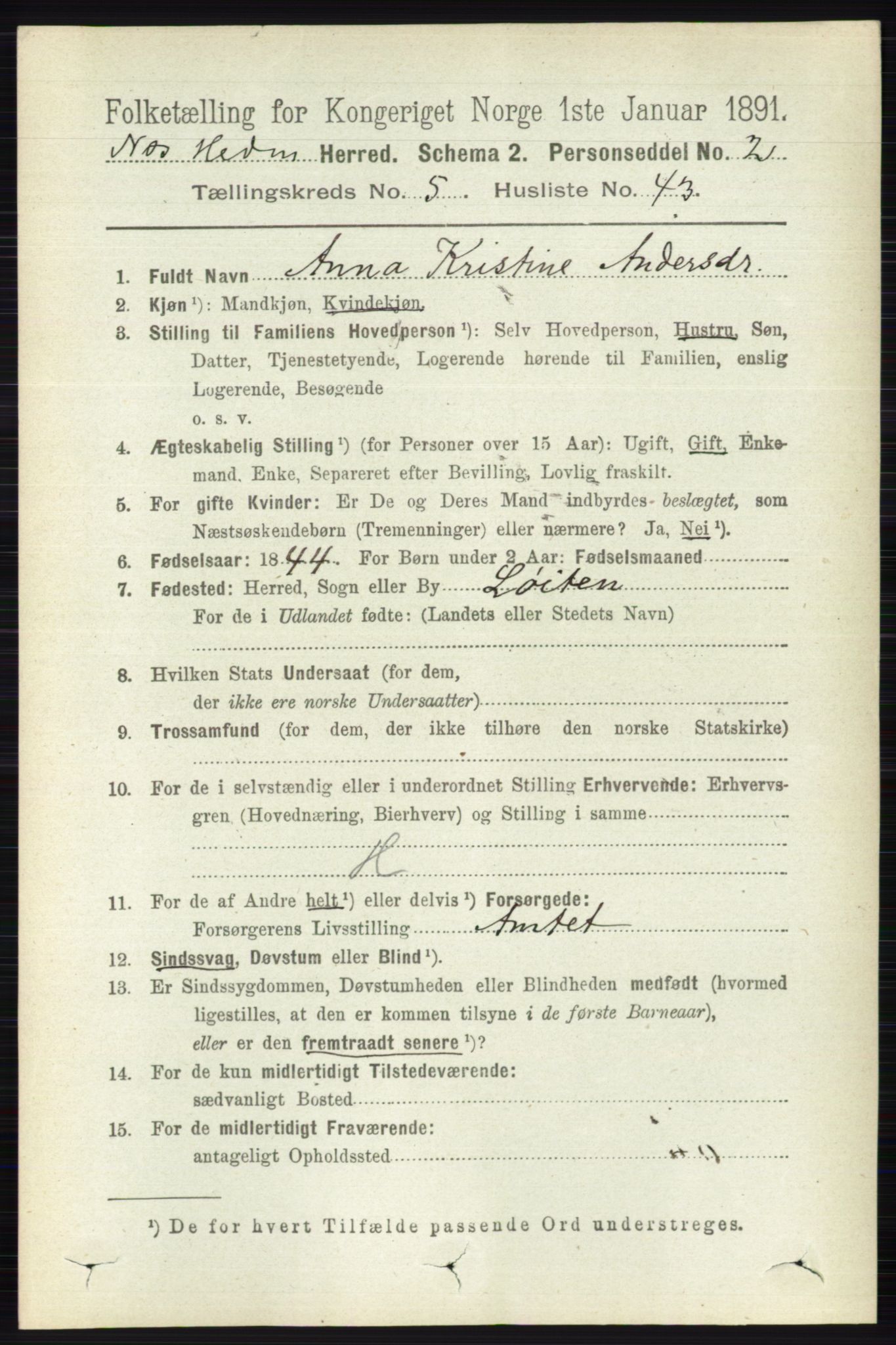 RA, 1891 census for 0411 Nes, 1891, p. 2855