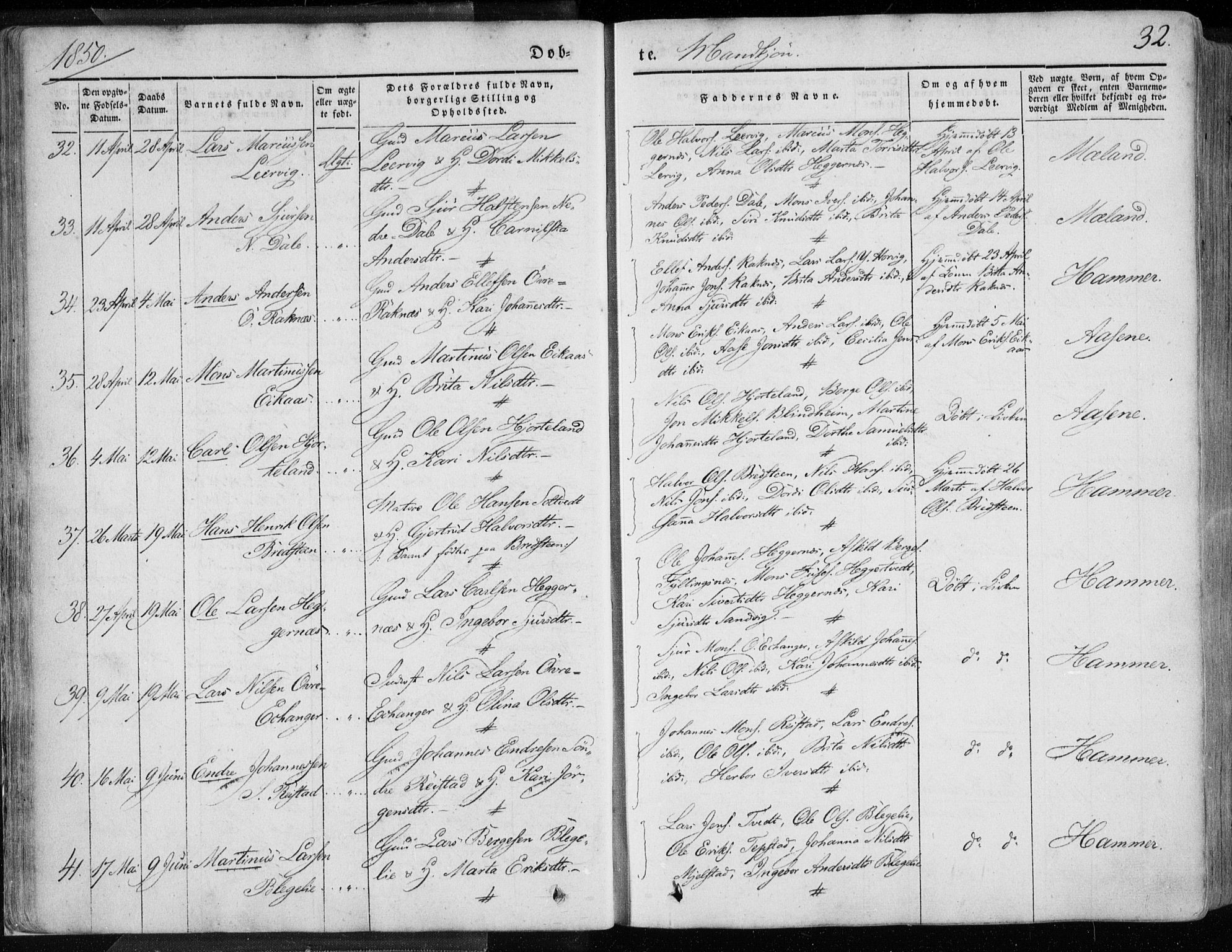 Hamre sokneprestembete, AV/SAB-A-75501/H/Ha/Haa/Haaa/L0013: Parish register (official) no. A 13, 1846-1857, p. 32