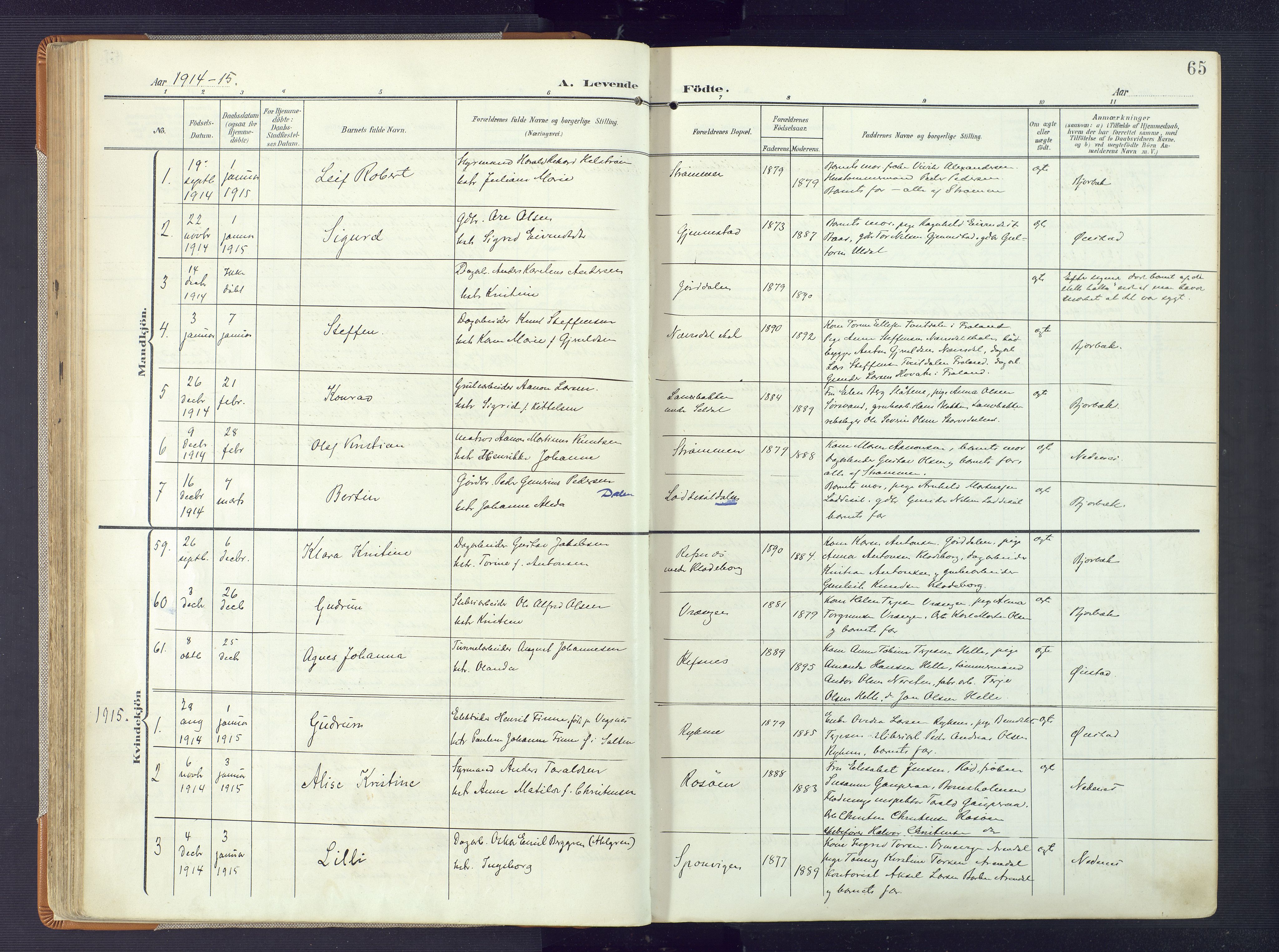 Øyestad sokneprestkontor, AV/SAK-1111-0049/F/Fa/L0019: Parish register (official) no. A 19, 1908-1922, p. 65