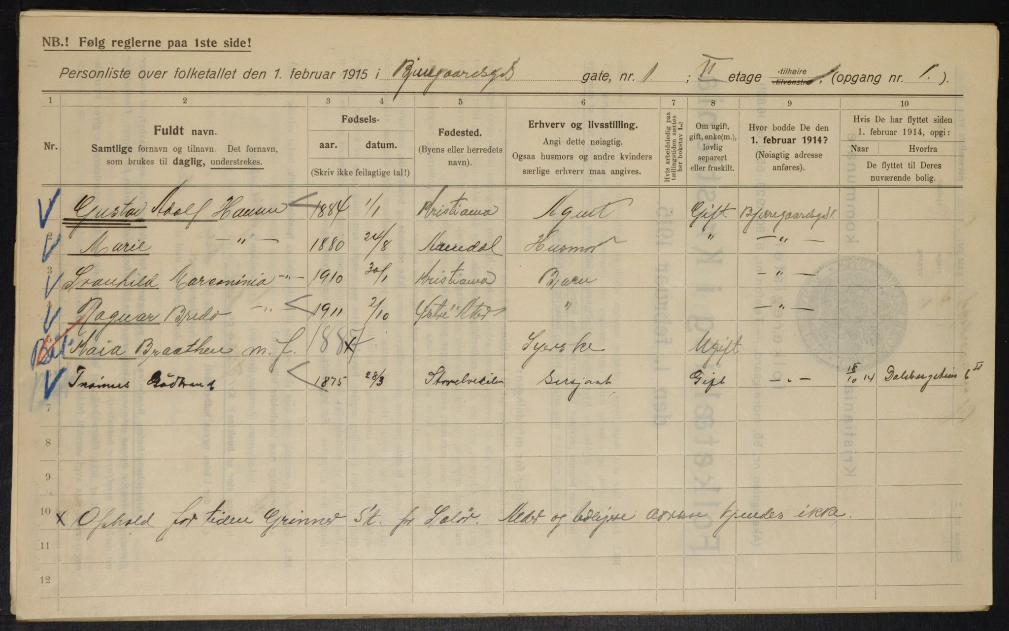 OBA, Municipal Census 1915 for Kristiania, 1915, p. 5513