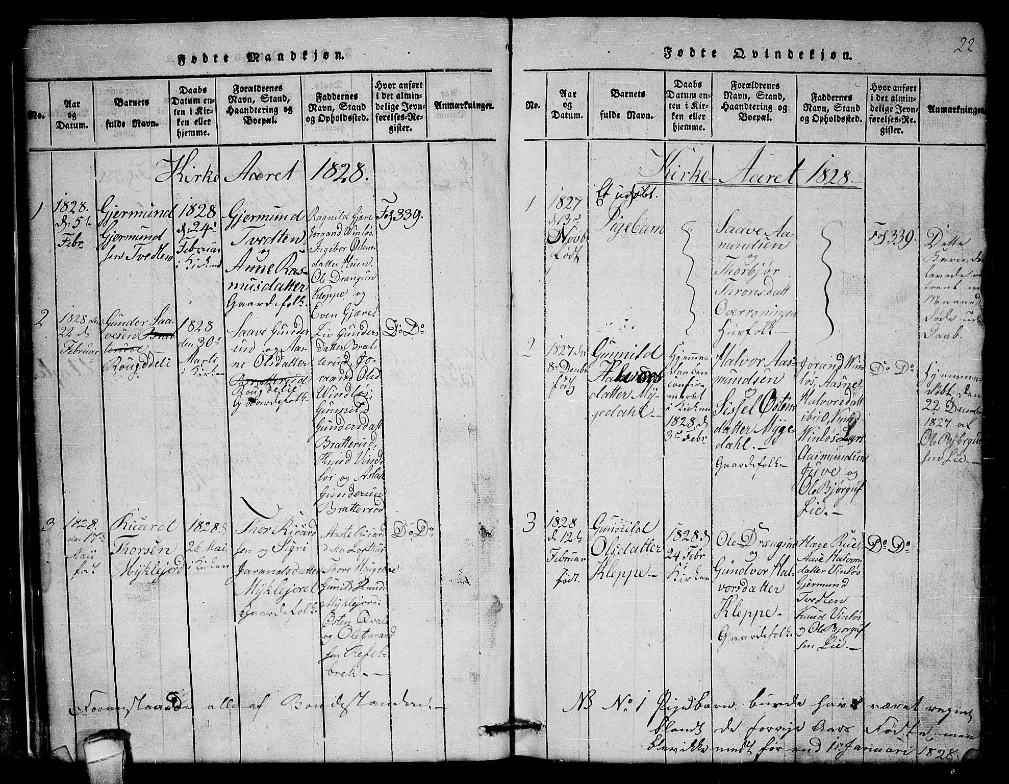 Lårdal kirkebøker, SAKO/A-284/G/Gb/L0001: Parish register (copy) no. II 1, 1815-1865, p. 22