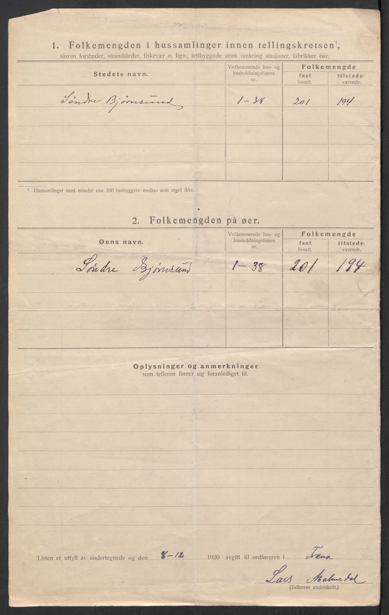 SAT, 1920 census for Fræna, 1920, p. 8