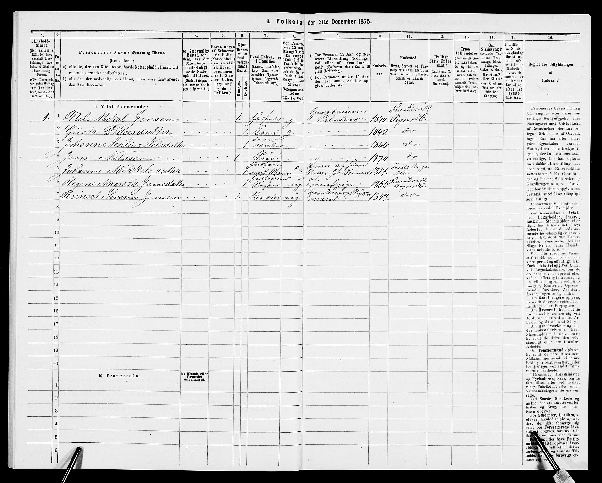 SAK, 1875 census for 0924P Homedal, 1875, p. 795