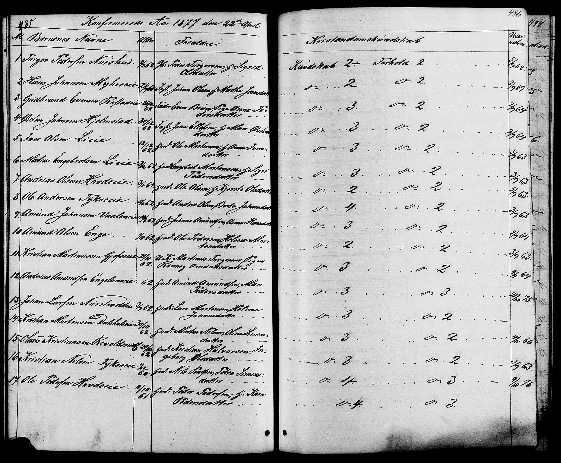 Østre Gausdal prestekontor, SAH/PREST-092/H/Ha/Hab/L0001: Parish register (copy) no. 1, 1863-1893, p. 485-486