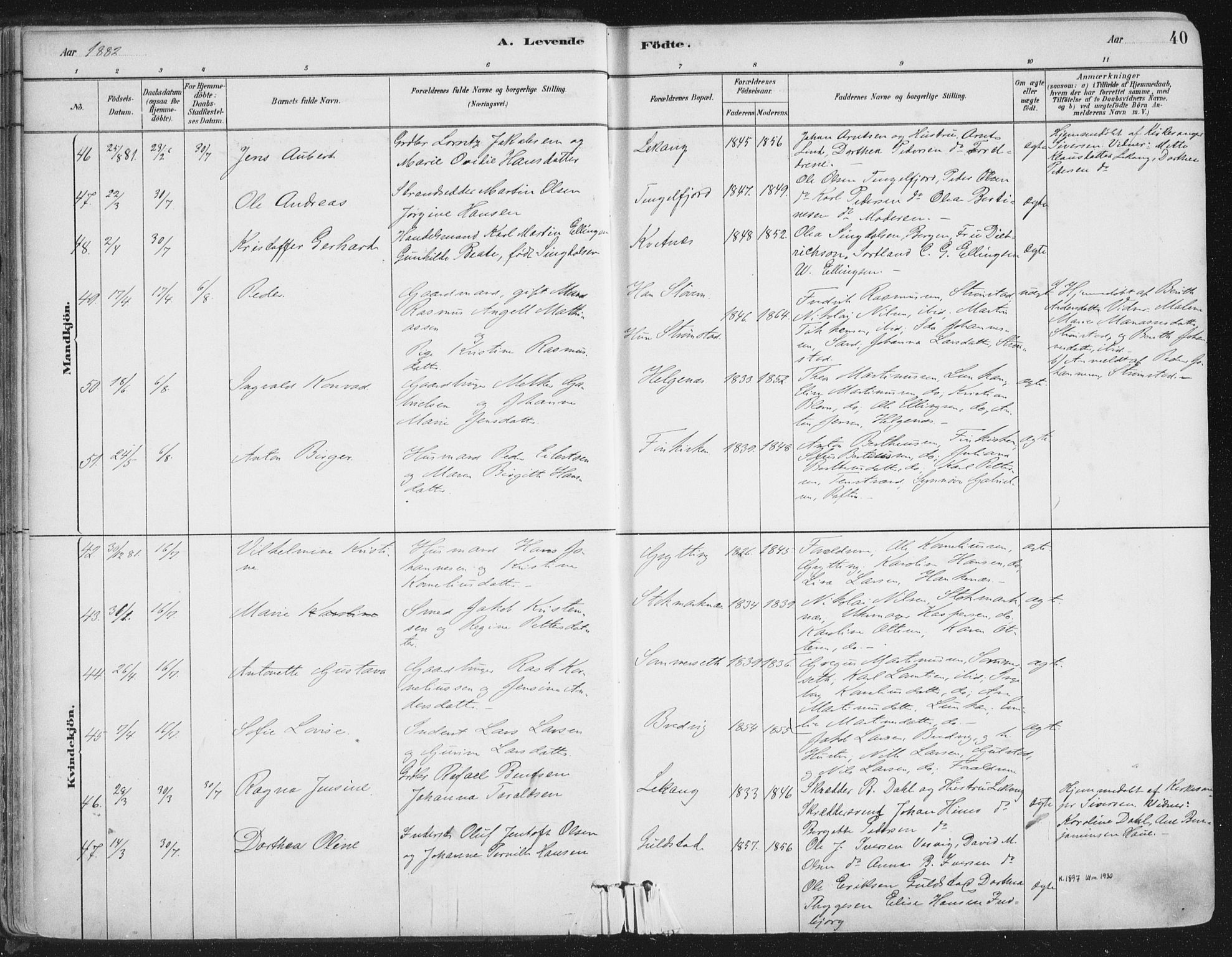 Ministerialprotokoller, klokkerbøker og fødselsregistre - Nordland, SAT/A-1459/888/L1244: Parish register (official) no. 888A10, 1880-1890, p. 40