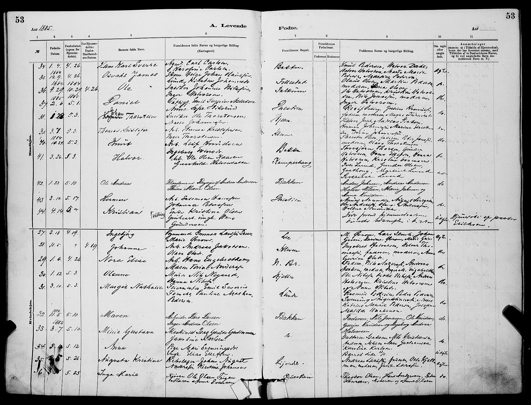 Skien kirkebøker, AV/SAKO-A-302/G/Ga/L0006: Parish register (copy) no. 6, 1881-1890, p. 53