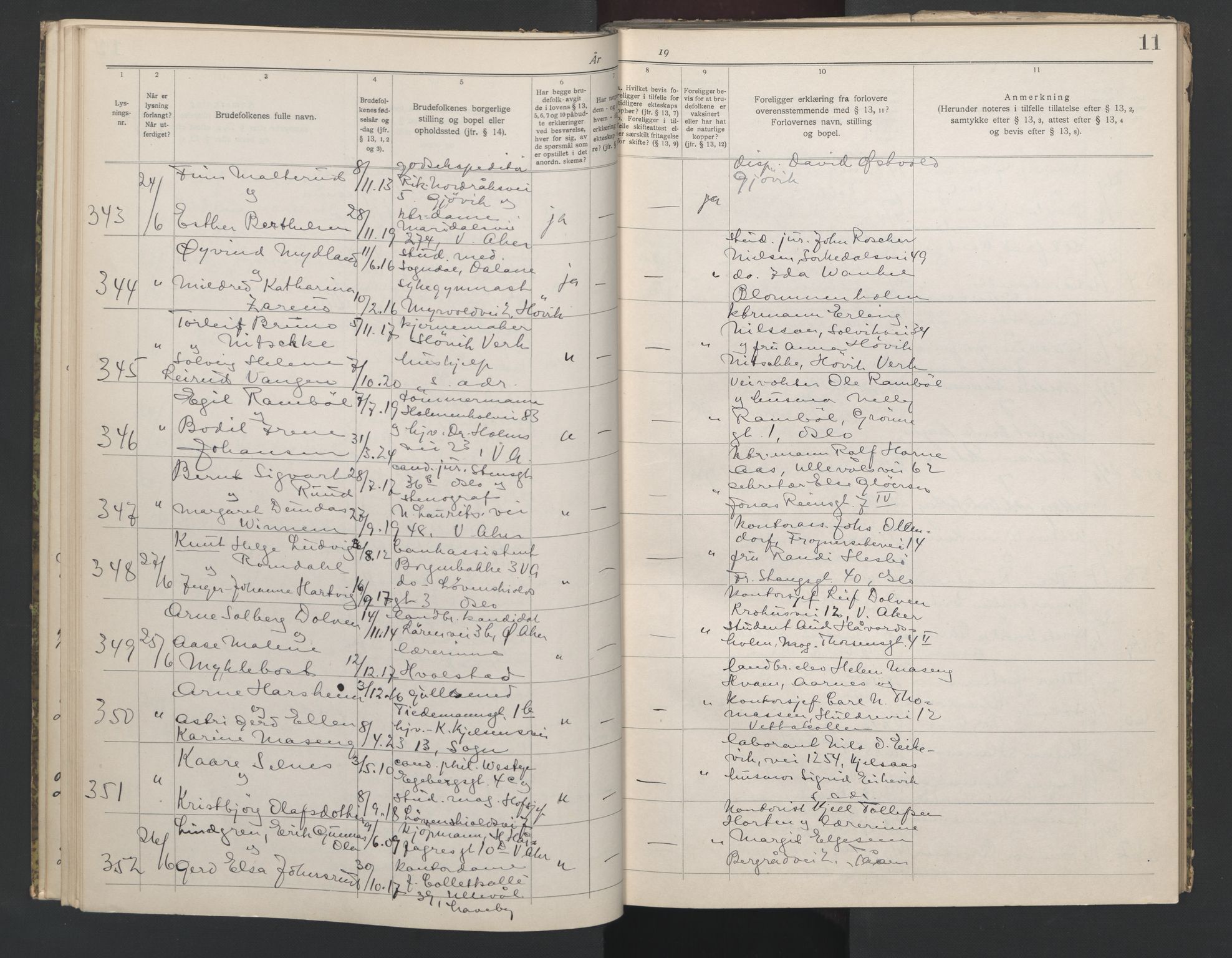 Aker sorenskriveri, AV/SAO-A-10895/L/Lb/L0002: Lysningsbok, 1942-1943, p. 11