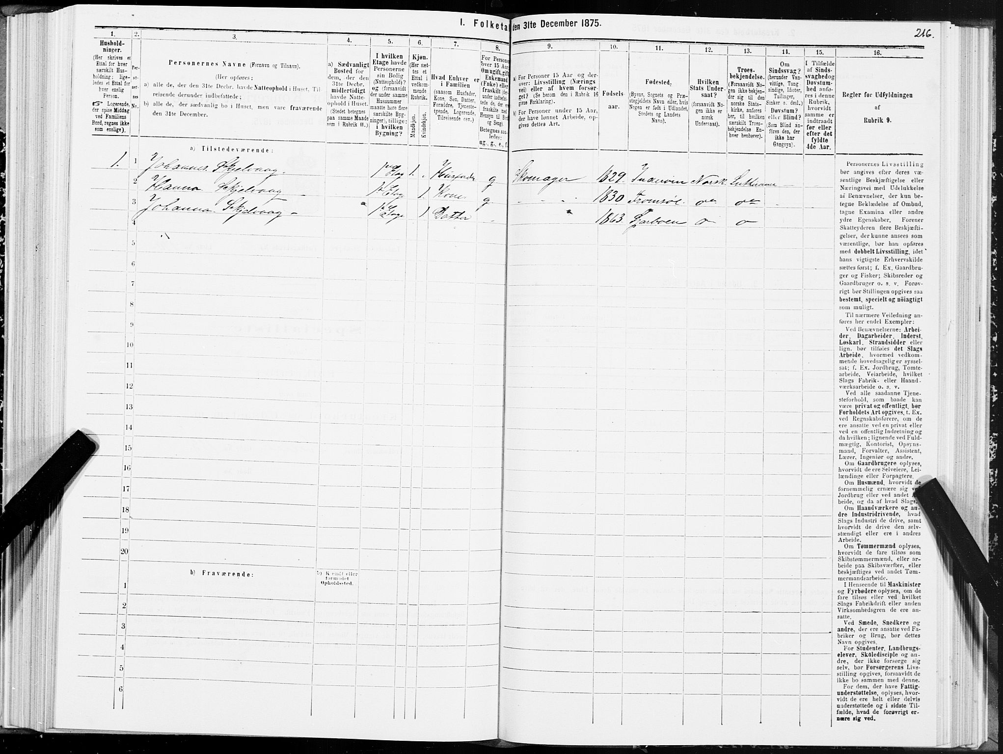 SAT, 1875 census for 1702B Steinkjer/Steinkjer, 1875, p. 216