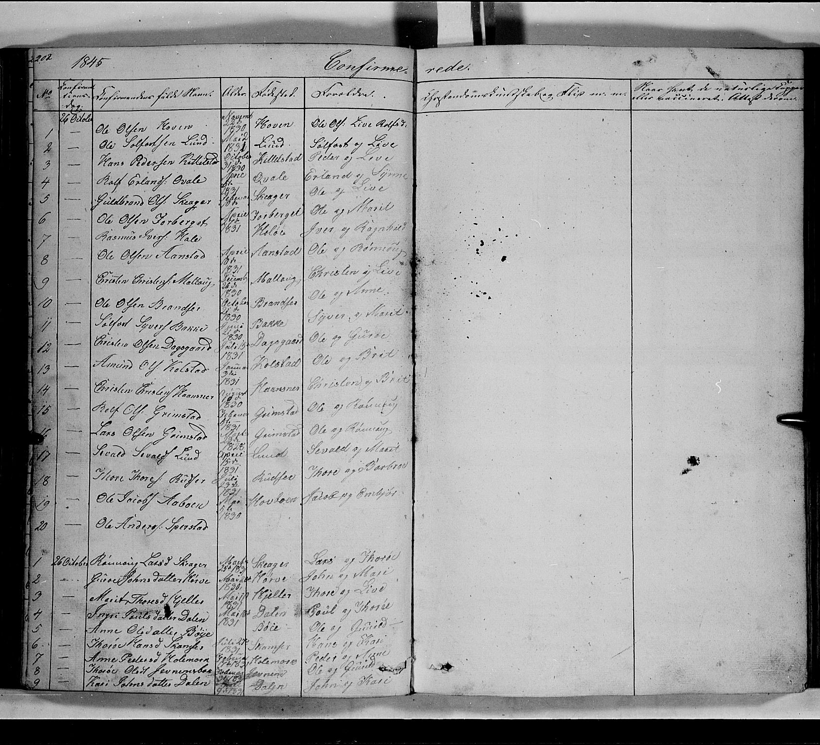Lom prestekontor, SAH/PREST-070/L/L0004: Parish register (copy) no. 4, 1845-1864, p. 202-203