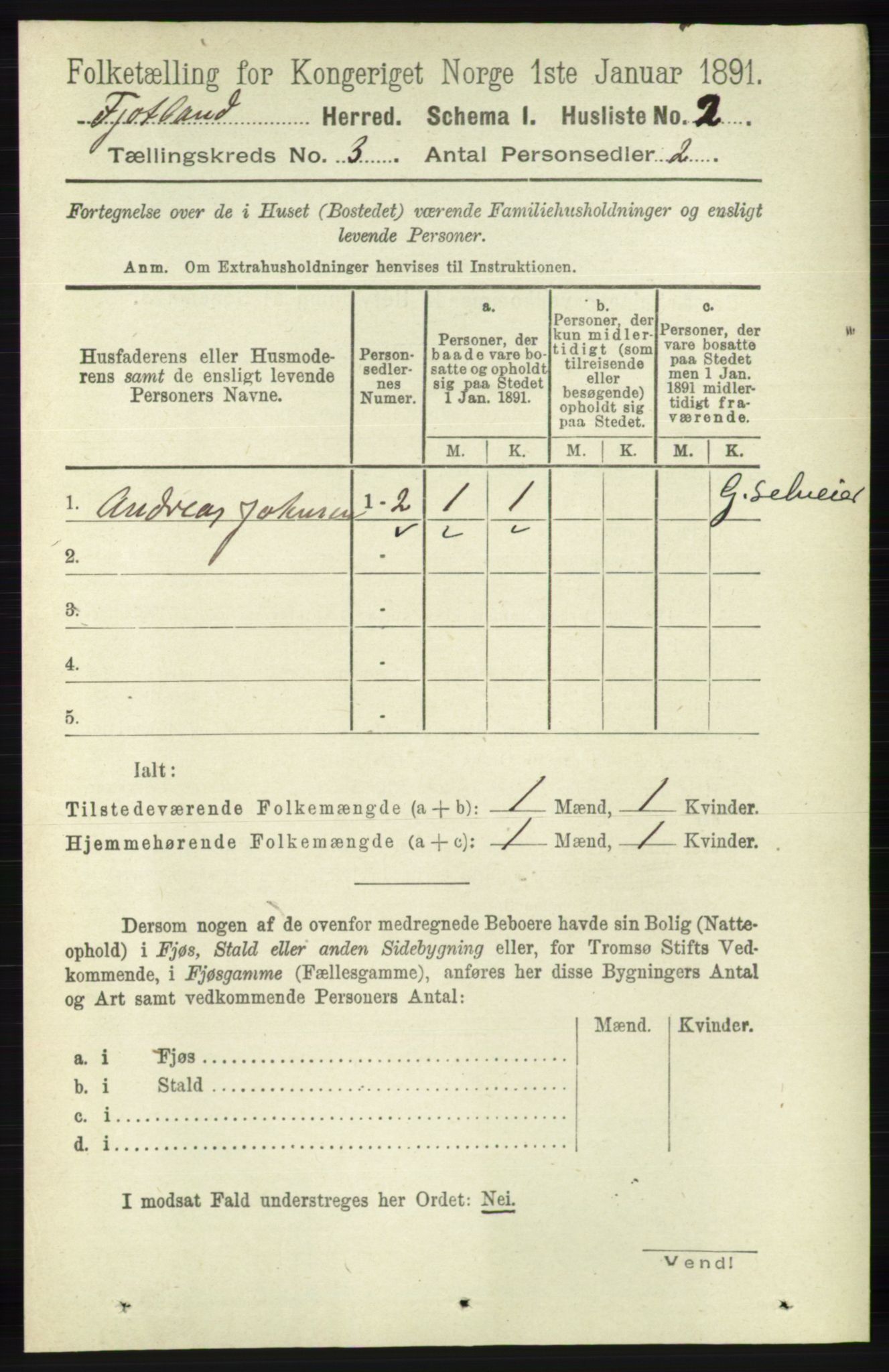 RA, 1891 census for 1036 Fjotland, 1891, p. 373