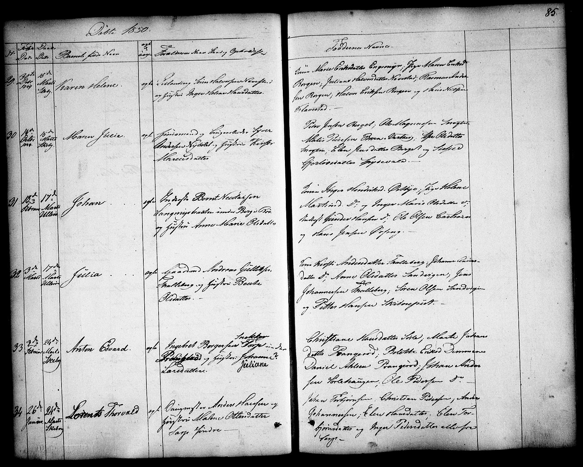 Skjeberg prestekontor Kirkebøker, SAO/A-10923/F/Fa/L0006: Parish register (official) no. I 6, 1846-1858, p. 85