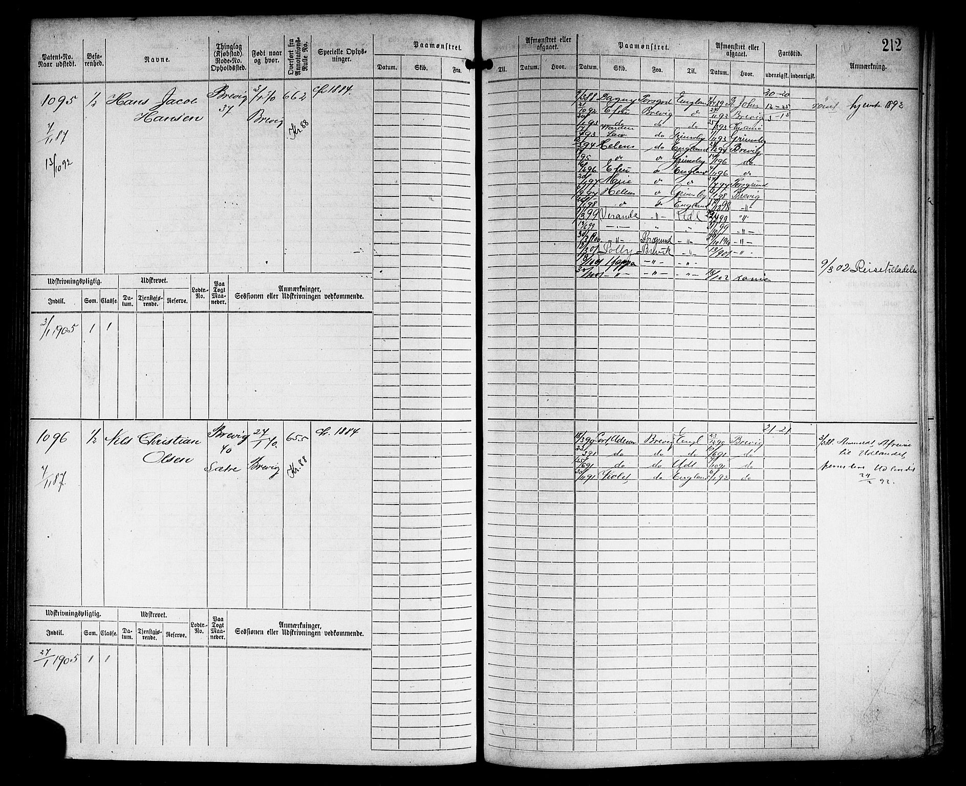 Brevik innrulleringskontor, AV/SAKO-A-833/F/Fb/L0002: Hovedrulle, 1875-1892, p. 215