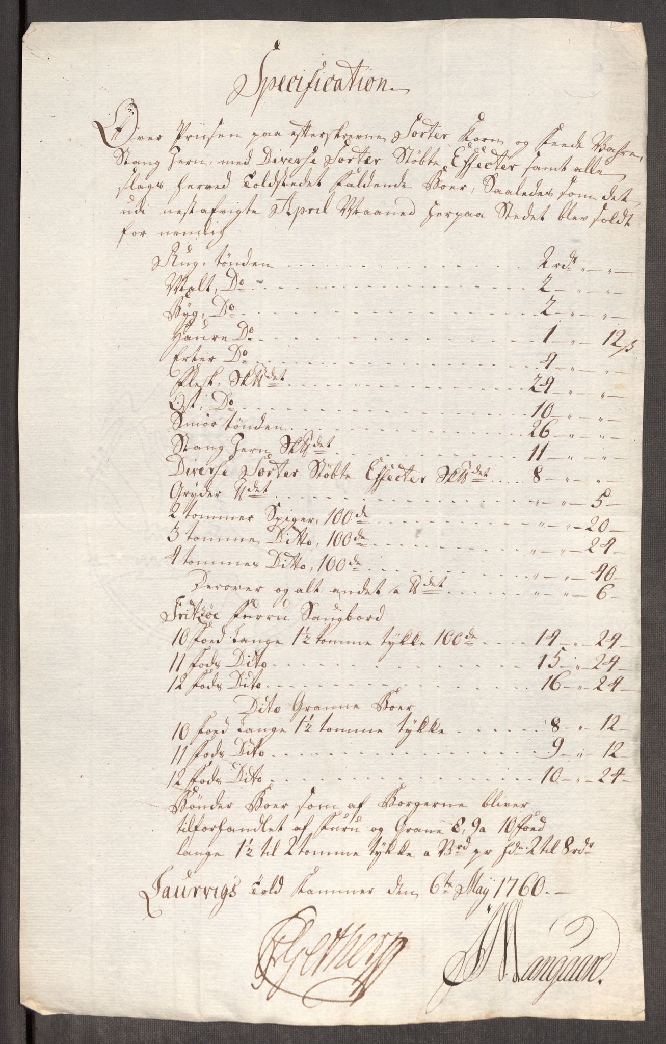 Rentekammeret inntil 1814, Realistisk ordnet avdeling, RA/EA-4070/Oe/L0006: [Ø1]: Priskuranter, 1758-1760, p. 800