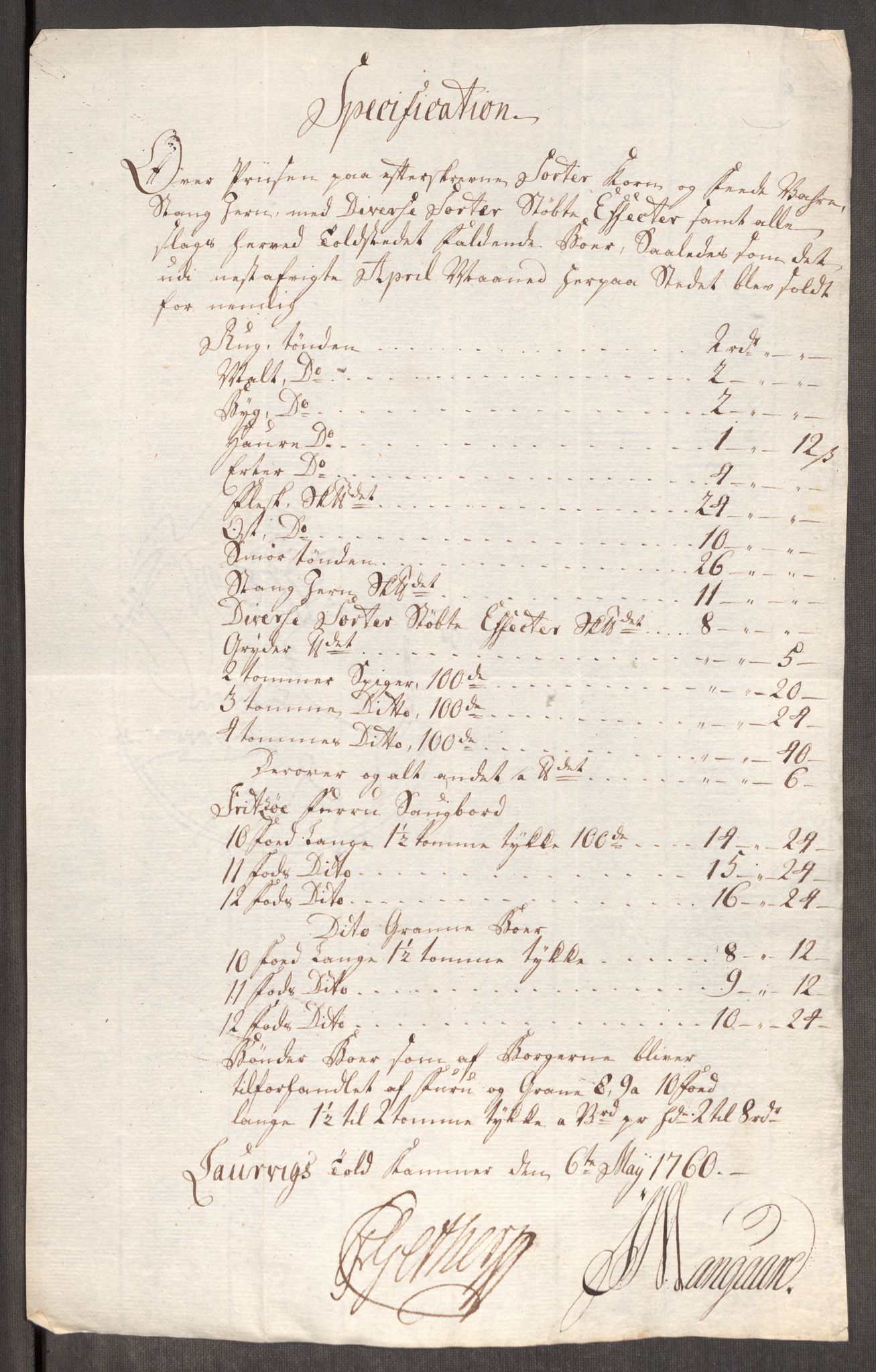 Rentekammeret inntil 1814, Realistisk ordnet avdeling, AV/RA-EA-4070/Oe/L0006: [Ø1]: Priskuranter, 1758-1760, p. 800