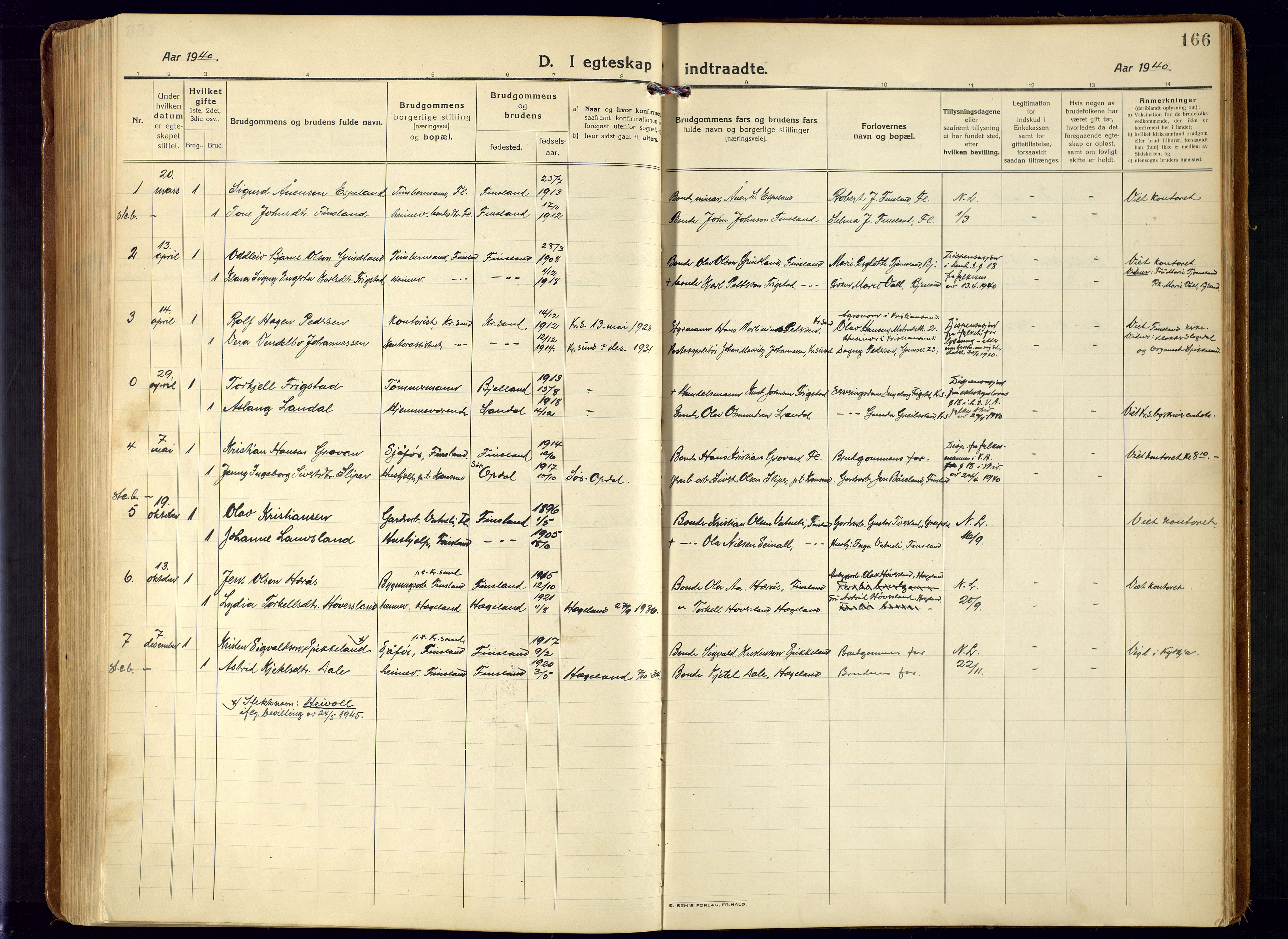 Bjelland sokneprestkontor, SAK/1111-0005/F/Fa/Fab/L0005: Parish register (official) no. A 5, 1921-1951, p. 166