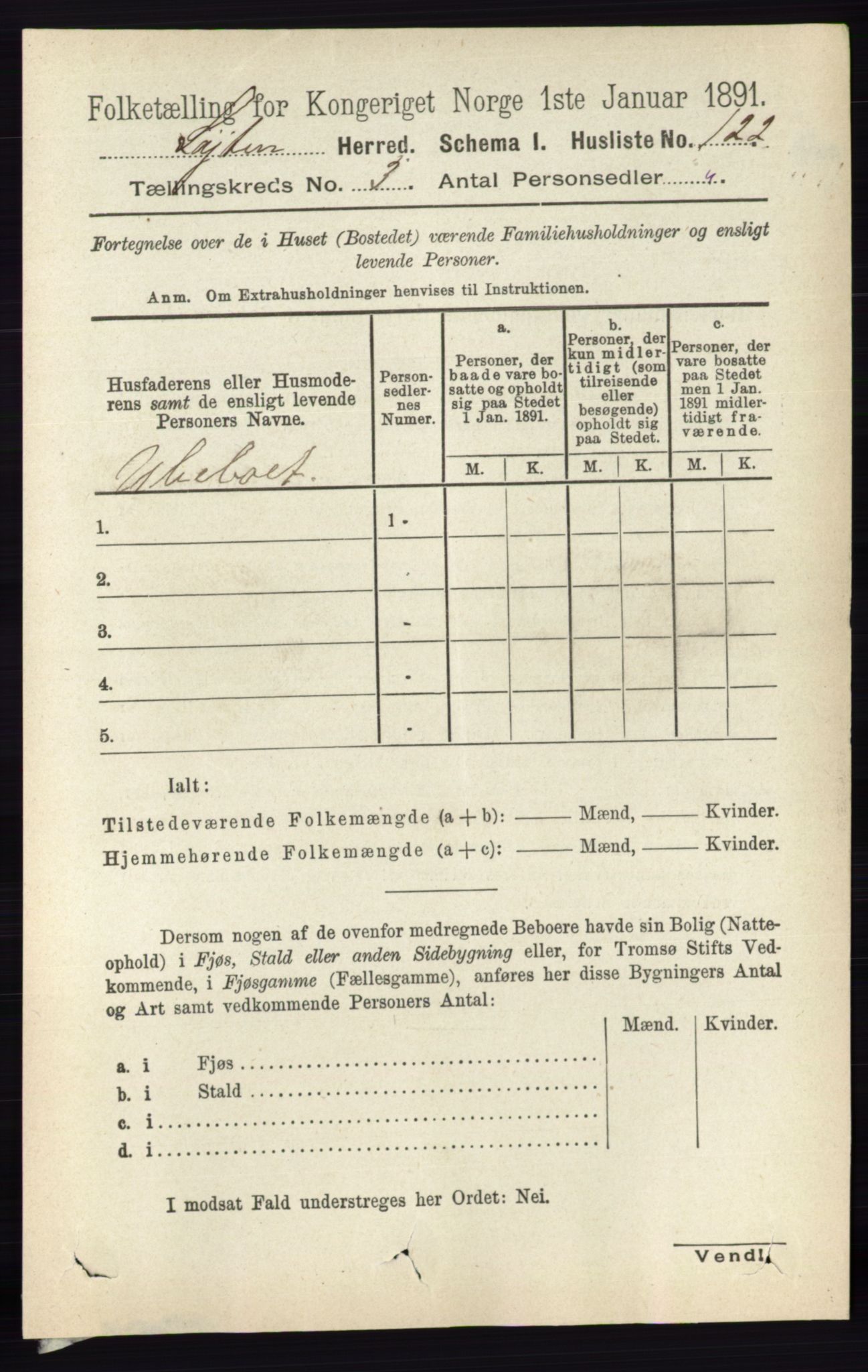 RA, 1891 census for 0415 Løten, 1891, p. 2121