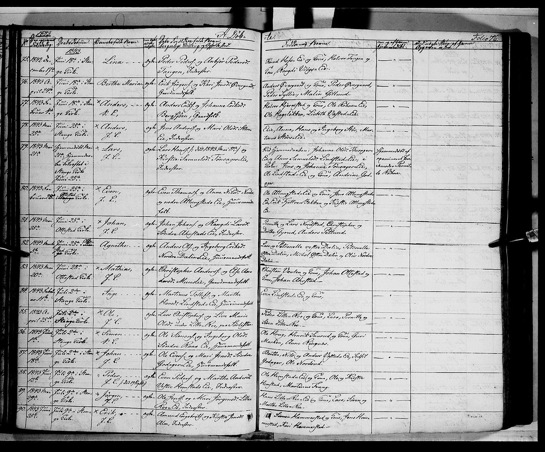 Stange prestekontor, AV/SAH-PREST-002/K/L0010: Parish register (official) no. 10, 1835-1845, p. 76