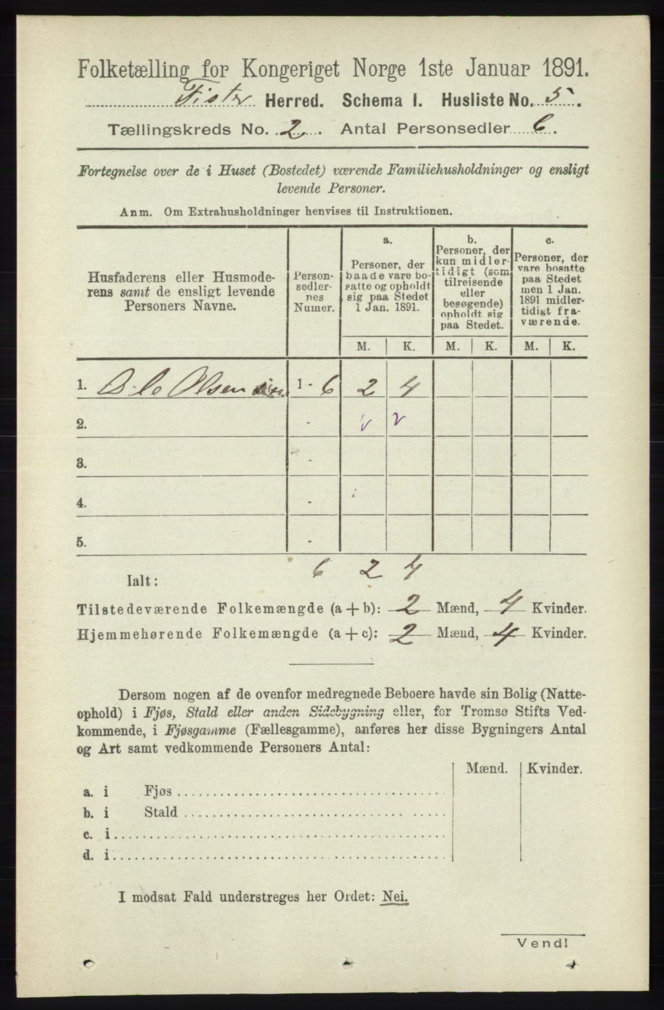 RA, 1891 census for 1132 Fister, 1891, p. 337