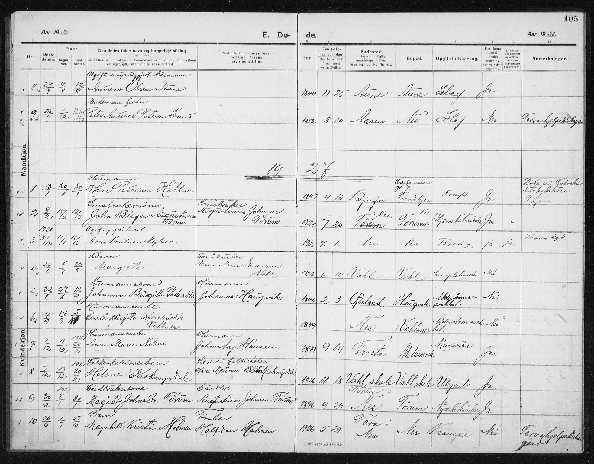 Ministerialprotokoller, klokkerbøker og fødselsregistre - Sør-Trøndelag, AV/SAT-A-1456/652/L0654: Parish register (copy) no. 652C02, 1910-1937, p. 105