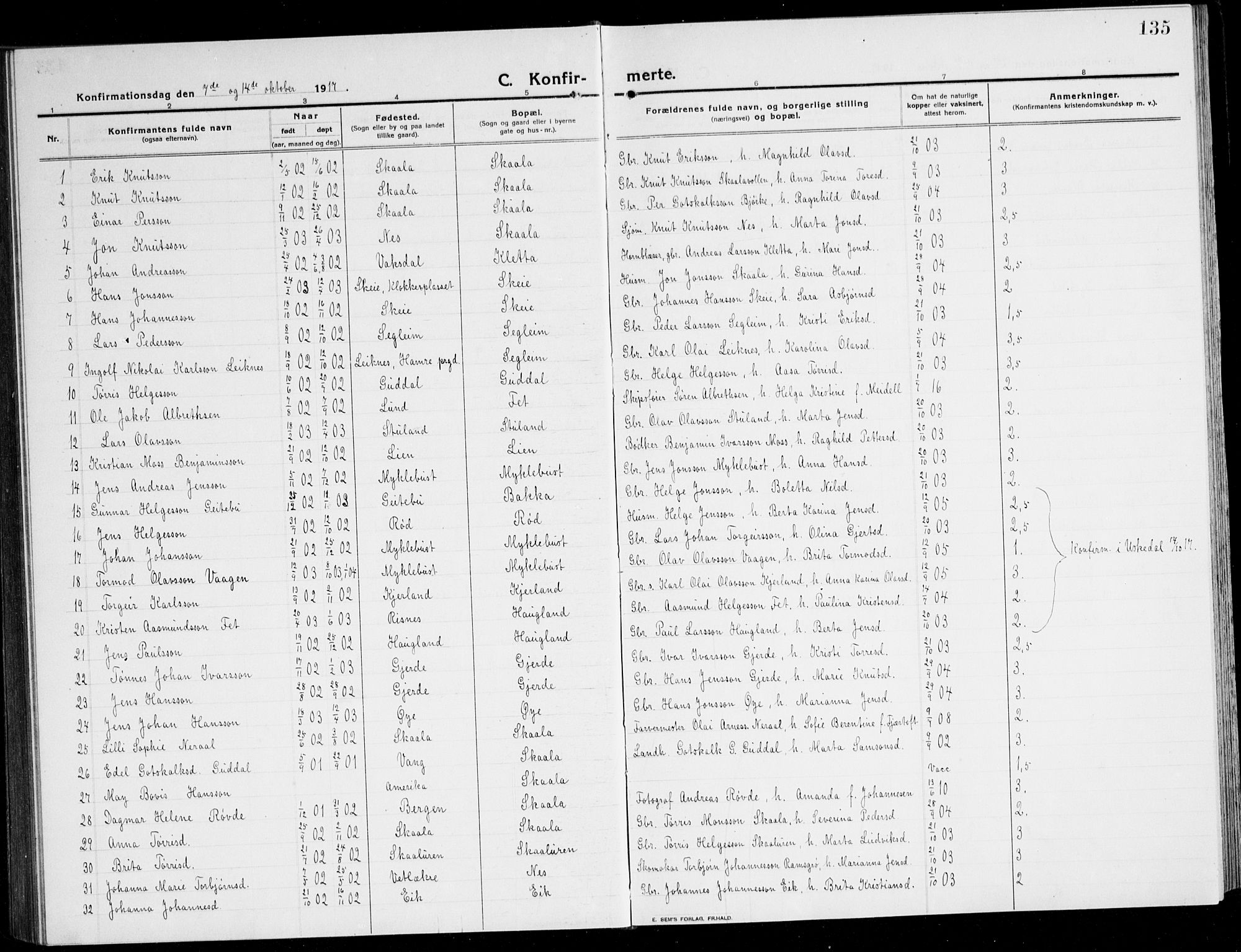 Kvinnherad sokneprestembete, AV/SAB-A-76401/H/Hab: Parish register (copy) no. A 3, 1911-1945, p. 135