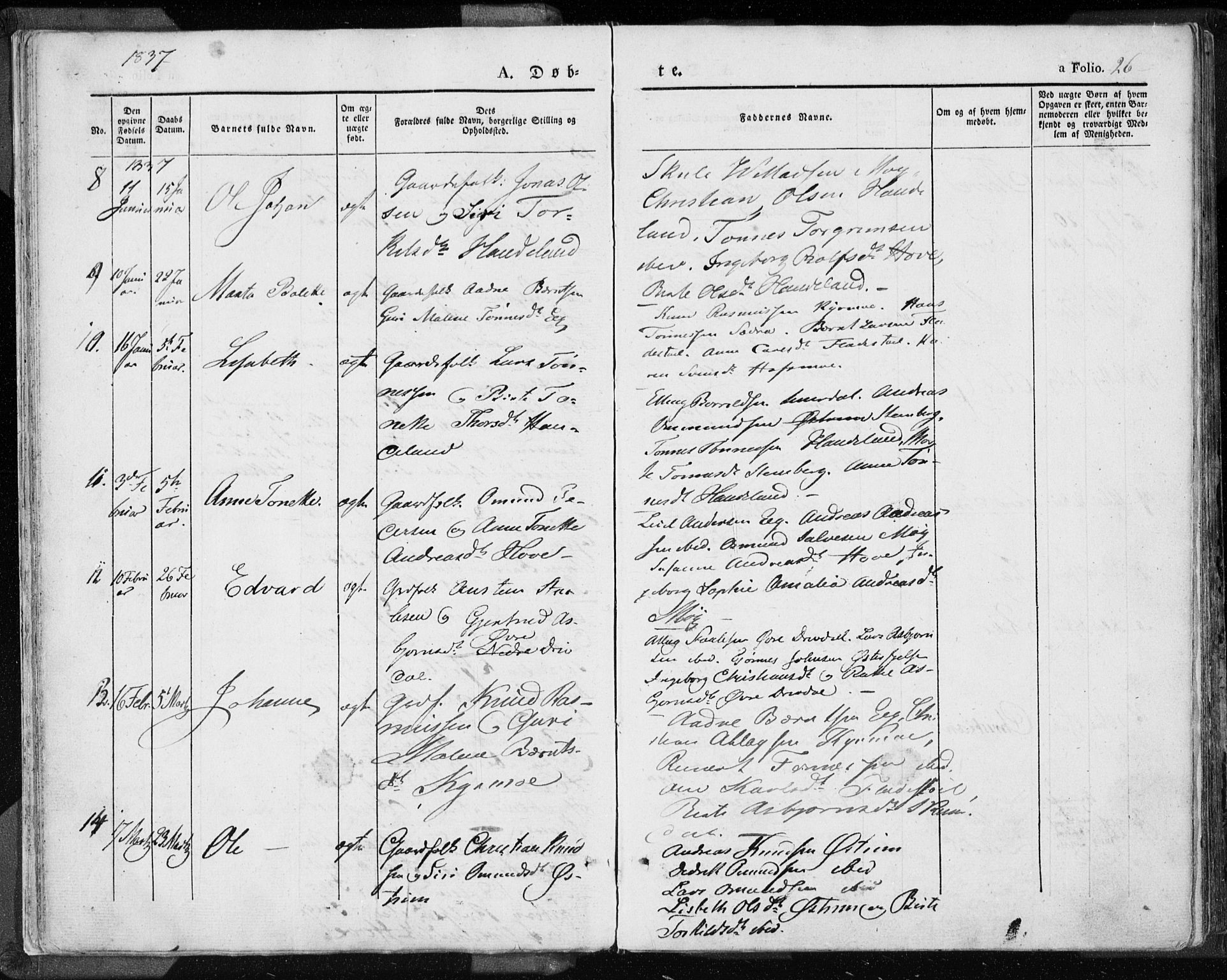 Lund sokneprestkontor, AV/SAST-A-101809/S06/L0007: Parish register (official) no. A 7.1, 1833-1854, p. 26