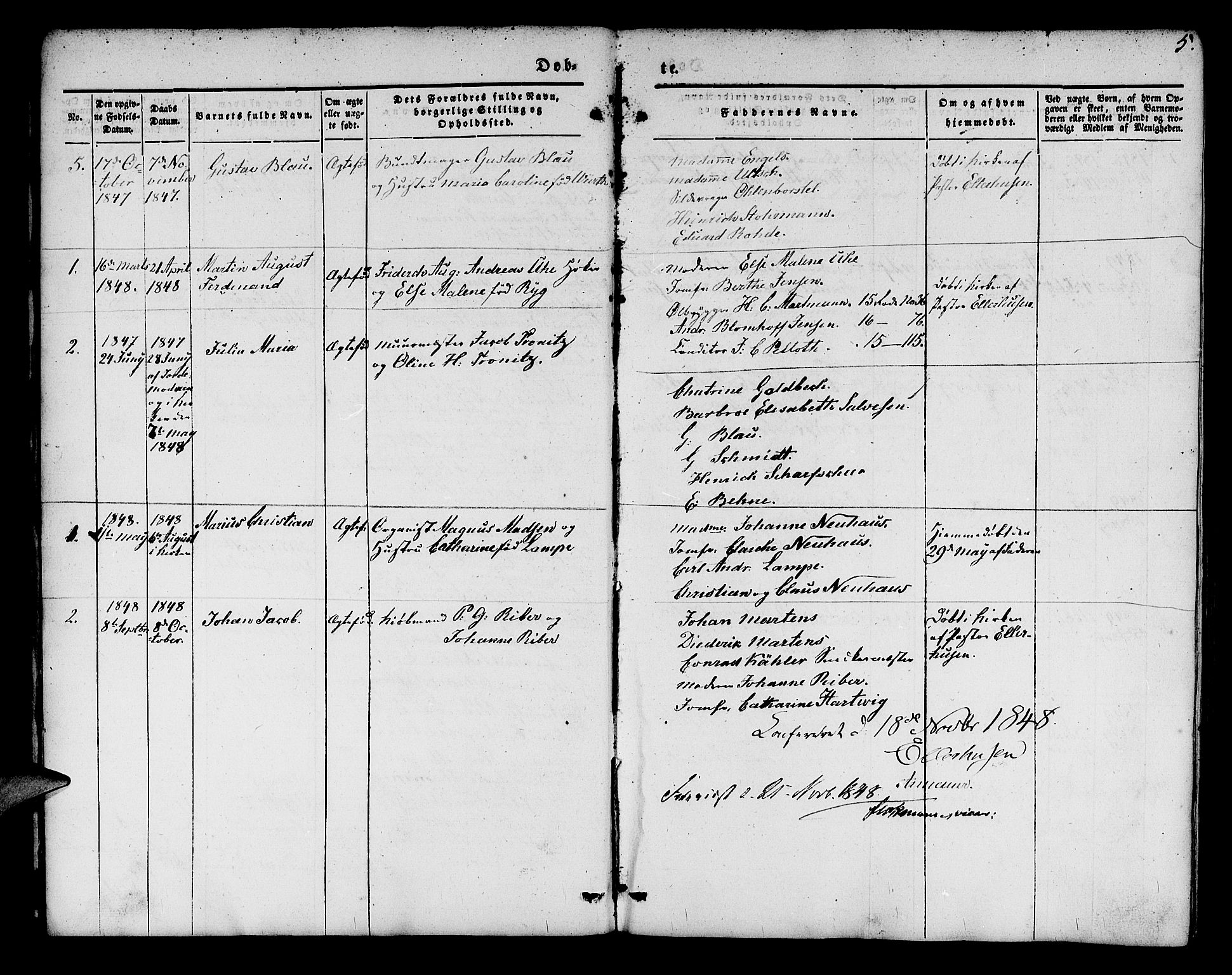 Mariakirken Sokneprestembete, SAB/A-76901/H/Hab/L0002: Parish register (copy) no. A 2, 1846-1862, p. 5