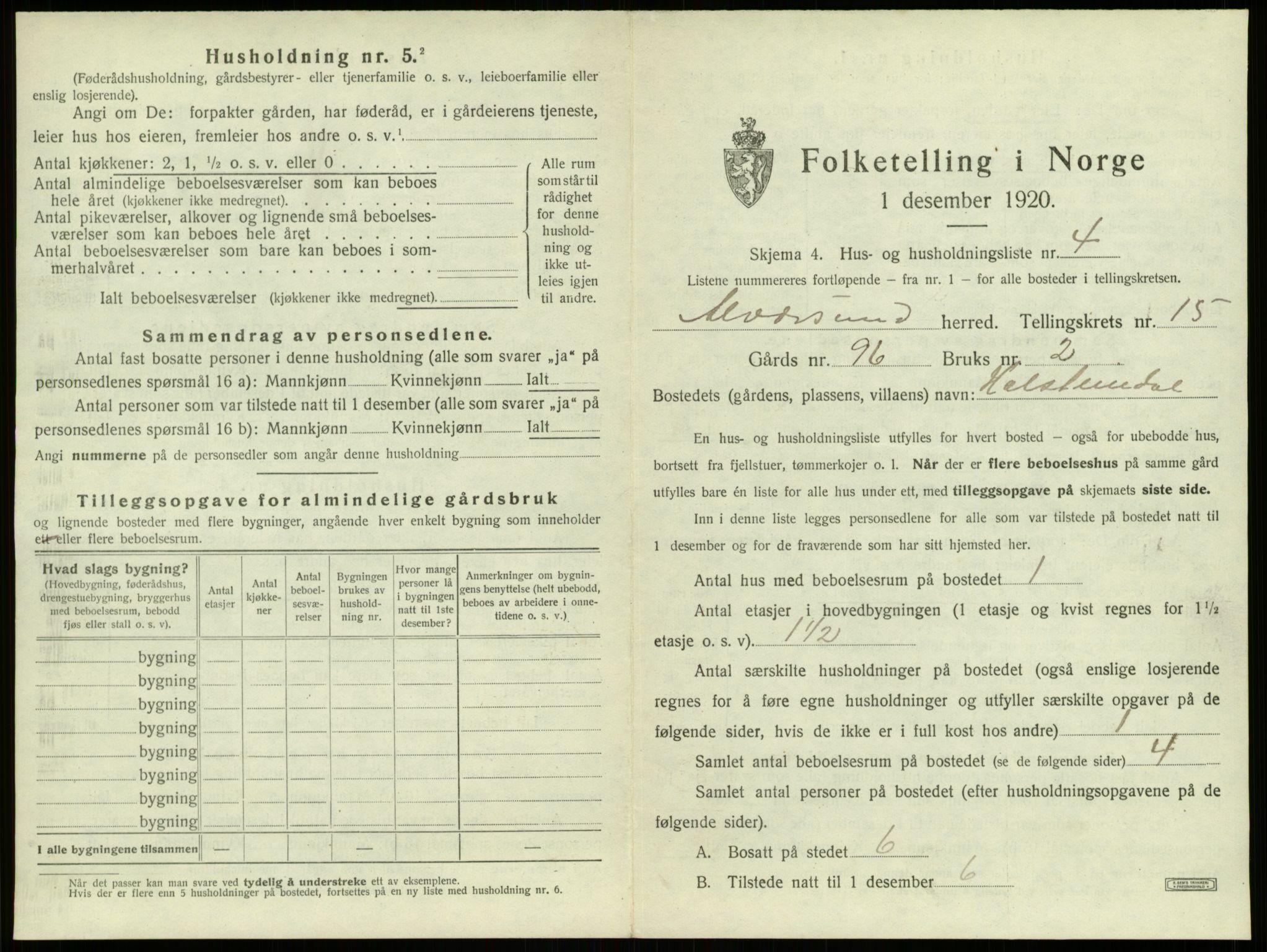 SAB, 1920 census for Alversund, 1920, p. 1112